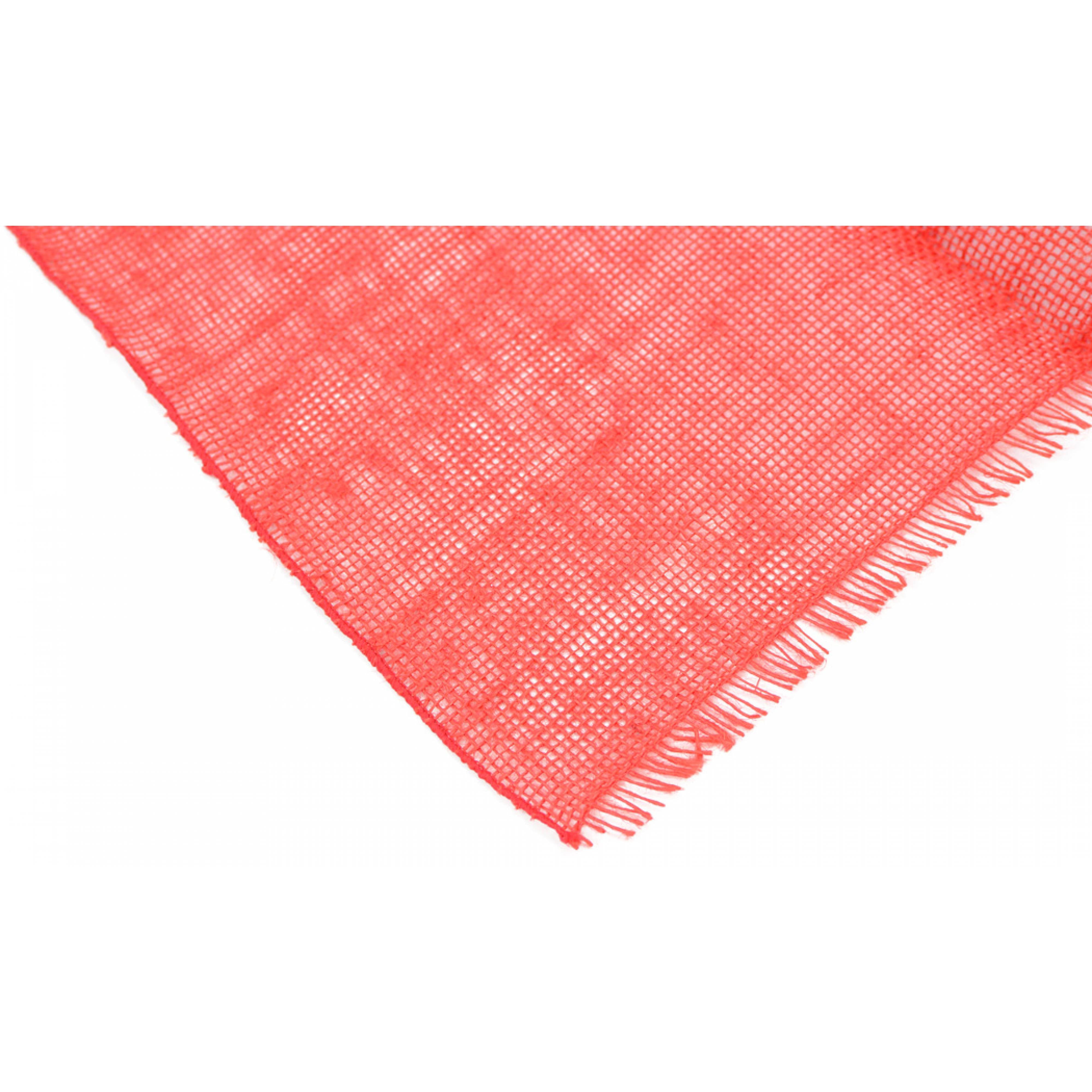 72" Frayed Edge Burlap Fabric Table Runner: Red detail photo 3