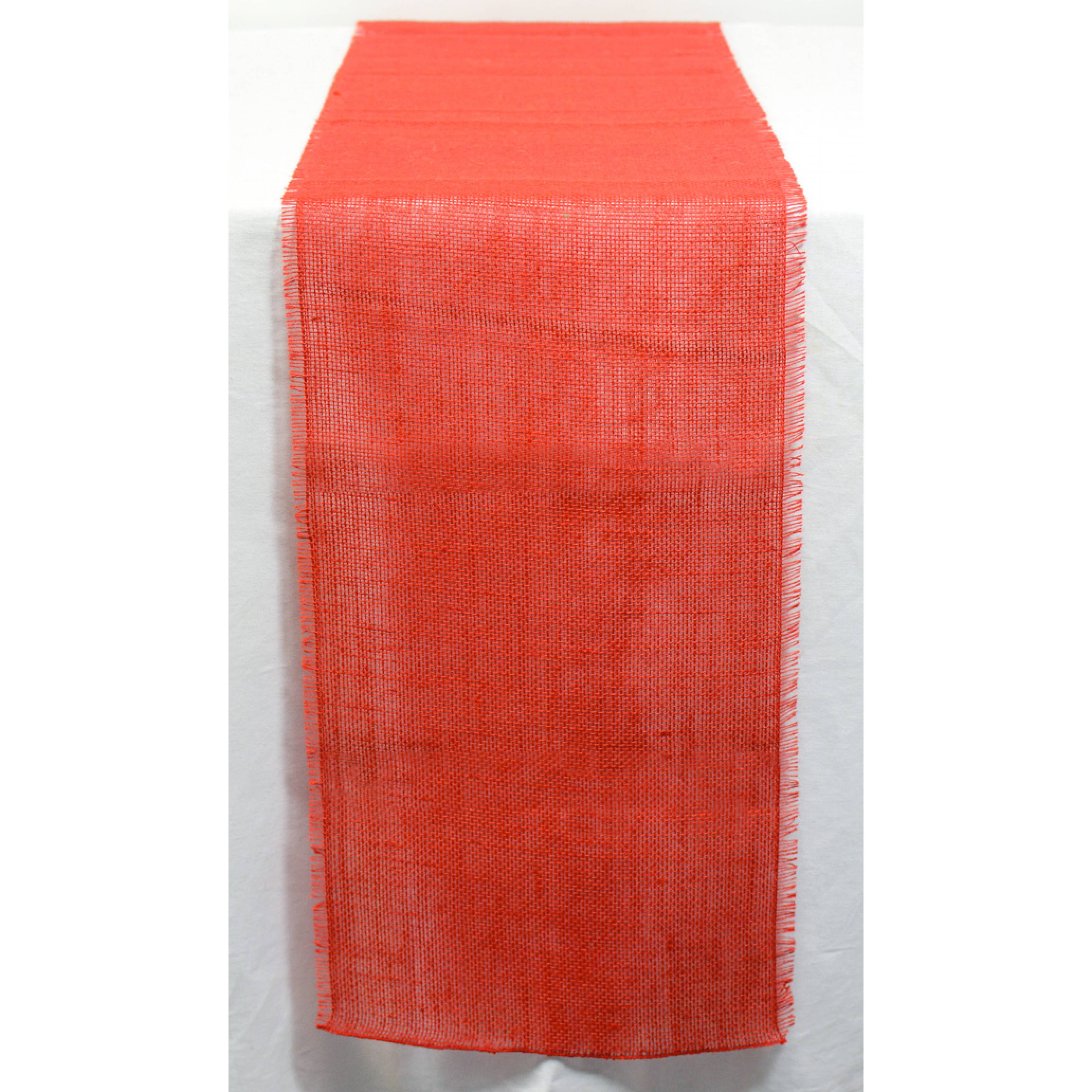 72 Frayed Edge Burlap Fabric Table Runner: Red, image size:4000x4000