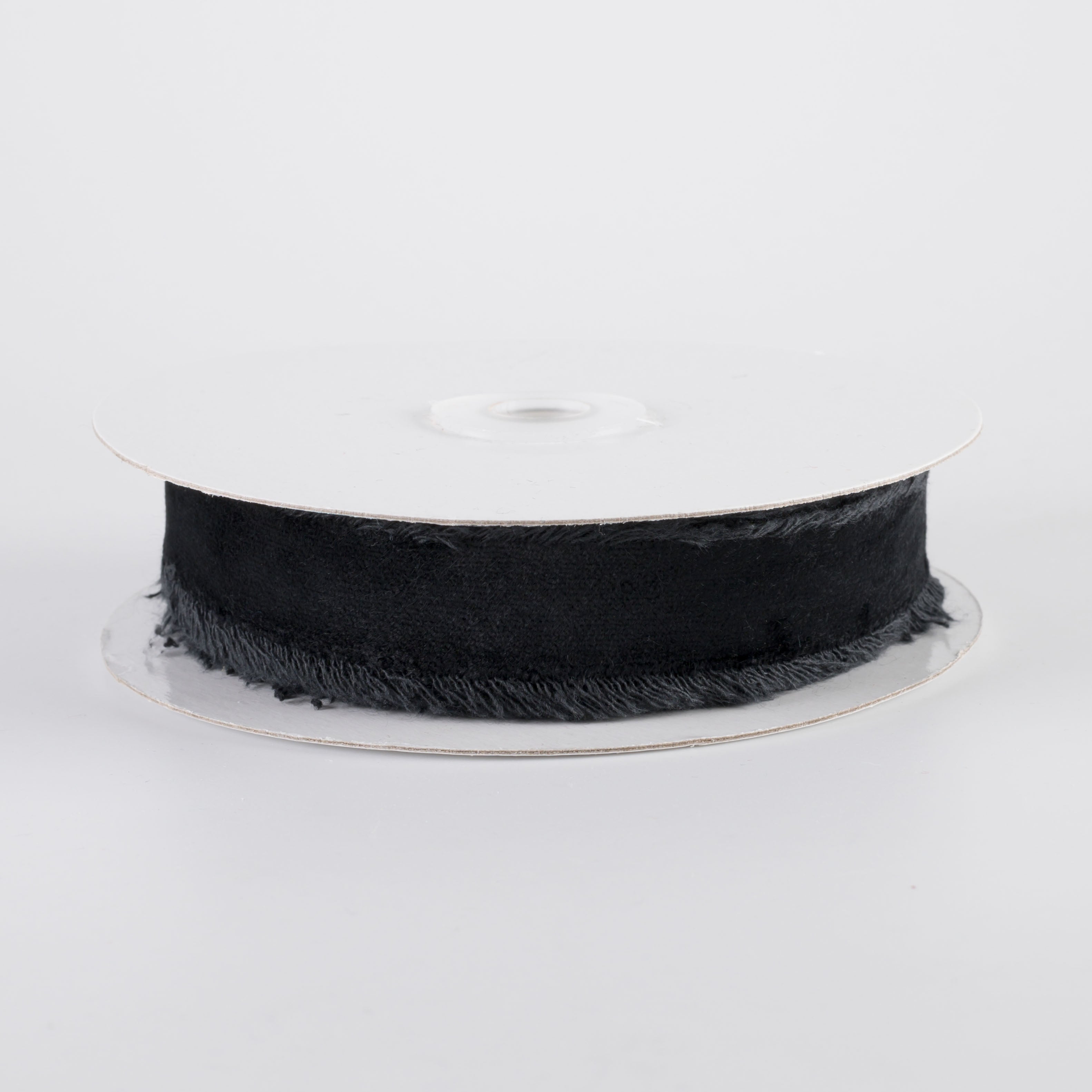1" Frayed Edge Unwired Velvet Ribbon: Black (10 Yards)