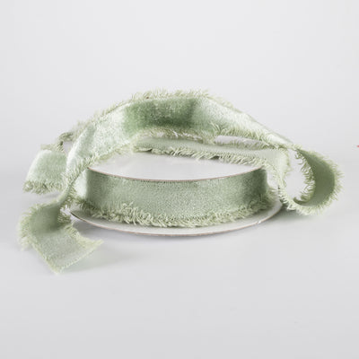 1" Frayed Edge Unwired Velvet Ribbon: Clover Green (10 Yards) Lifestyle Photo