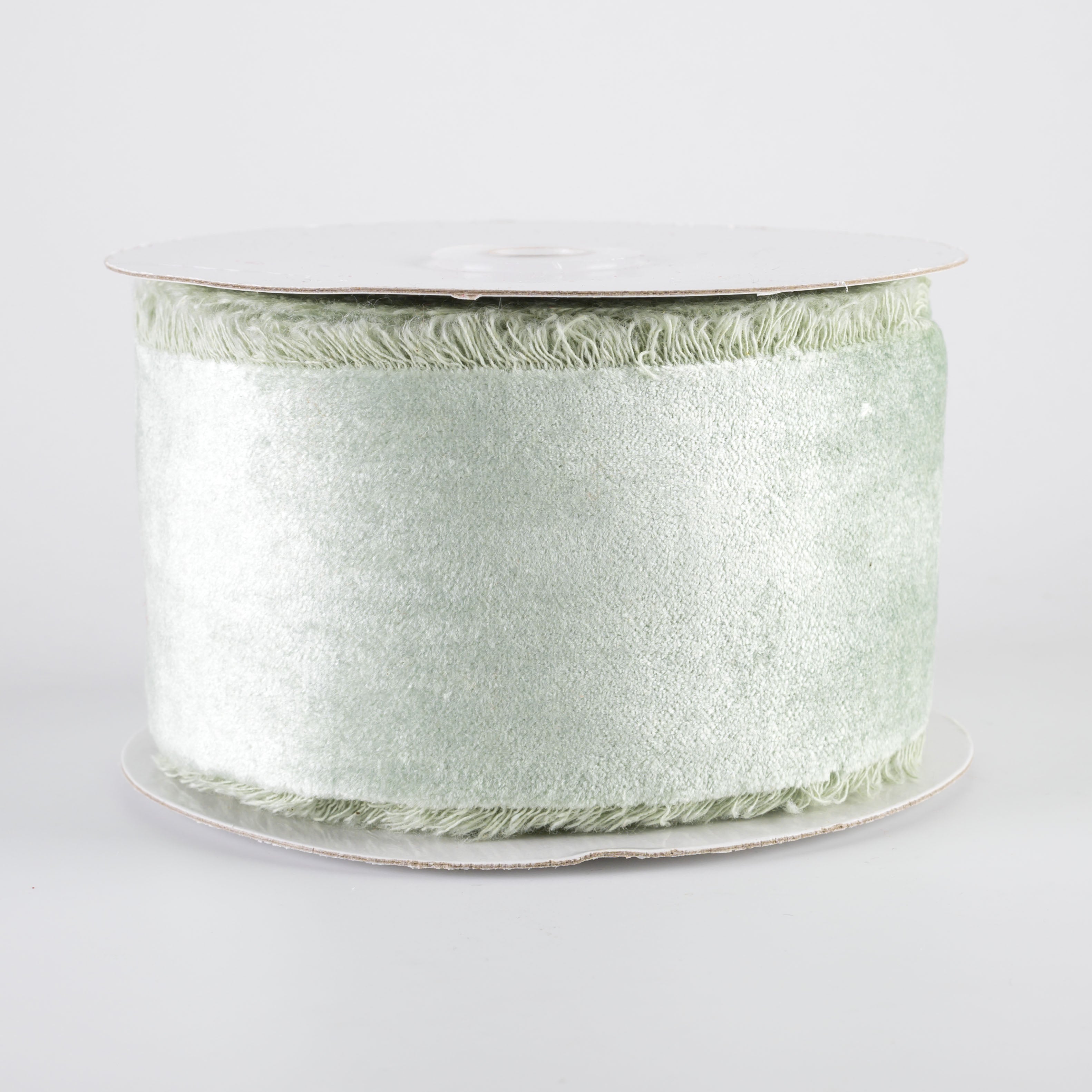 2.5" Frayed Edge Unwired Velvet Ribbon: Eucalyptus Green (10 Yards) Item Number: RN5912A8