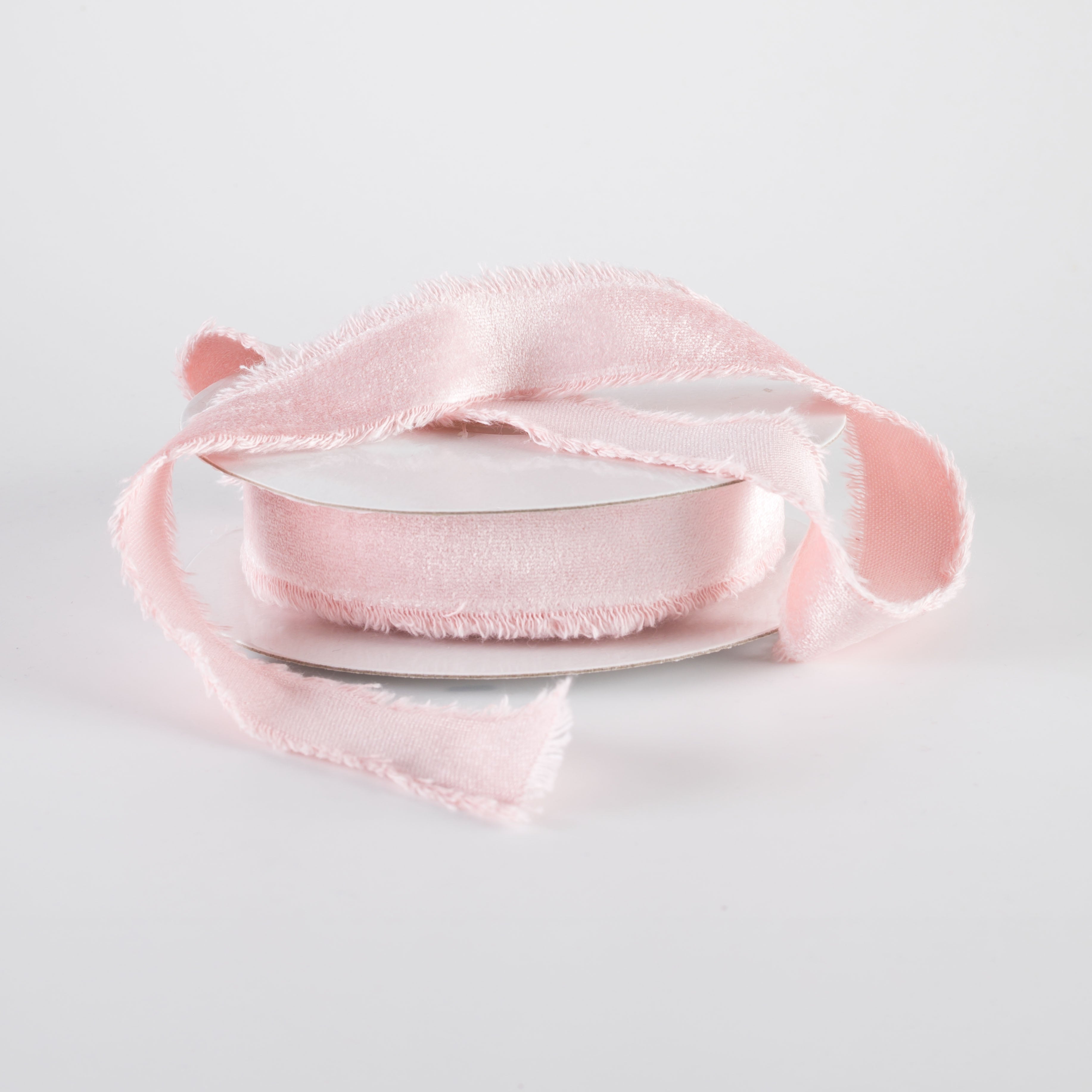 1" Frayed Edge Unwired Velvet Ribbon: Light Pink (10 Yards) Lifestyle Photo