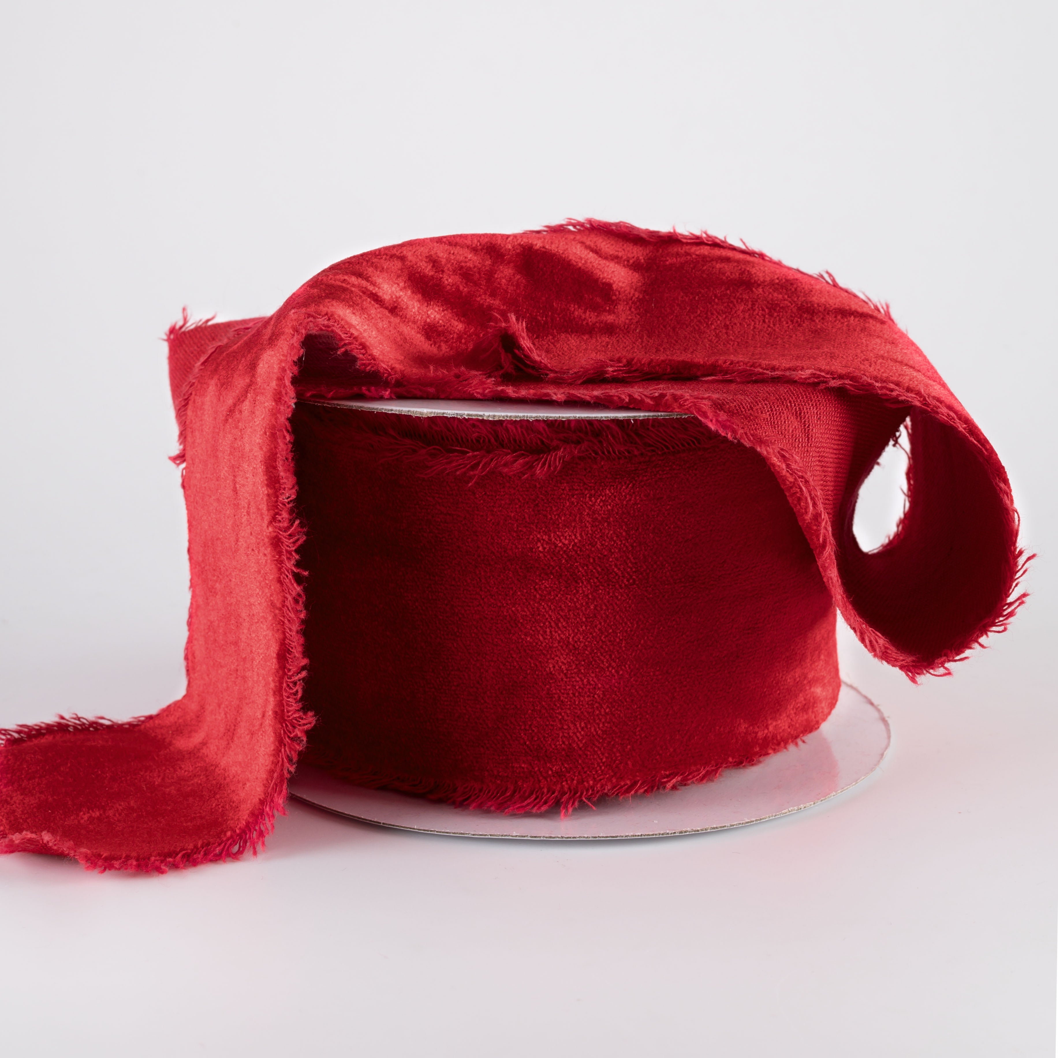 2.5" Frayed Edge Unwired Velvet Ribbon: Red (10 Yards) Lifestyle Photo