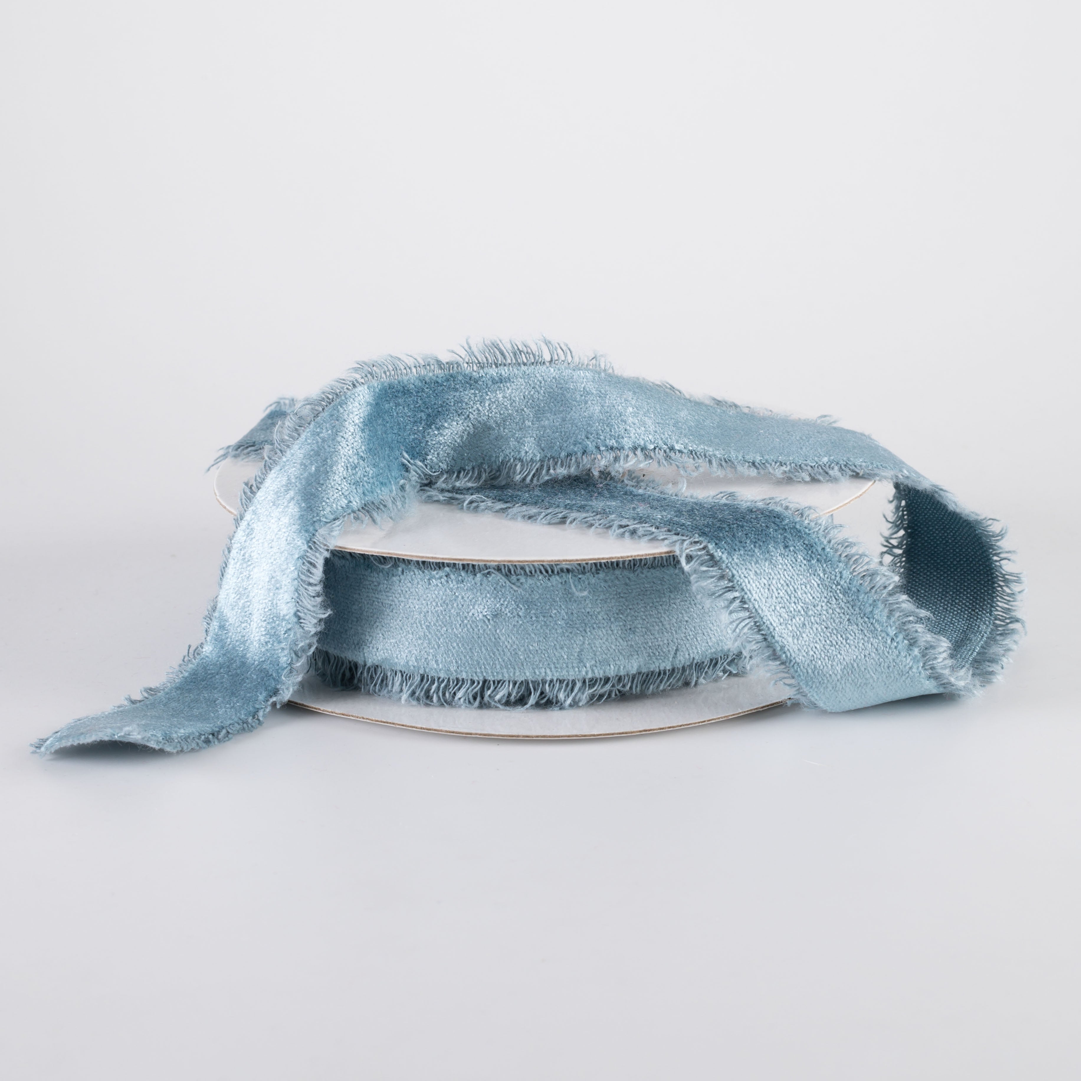 1" Frayed Edge Unwired Velvet Ribbon: Smoke Blue (10 Yards) Lifestyle Photo
