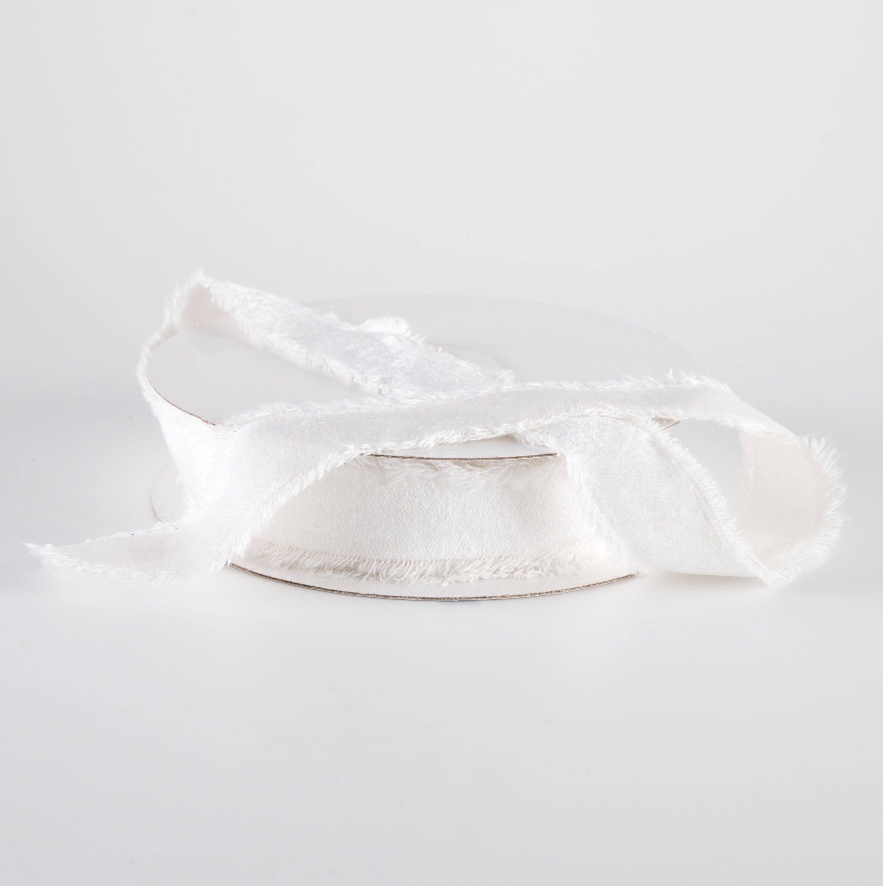 1" Frayed Edge Unwired Velvet Ribbon: White (10 Yards) Lifestyle Photo