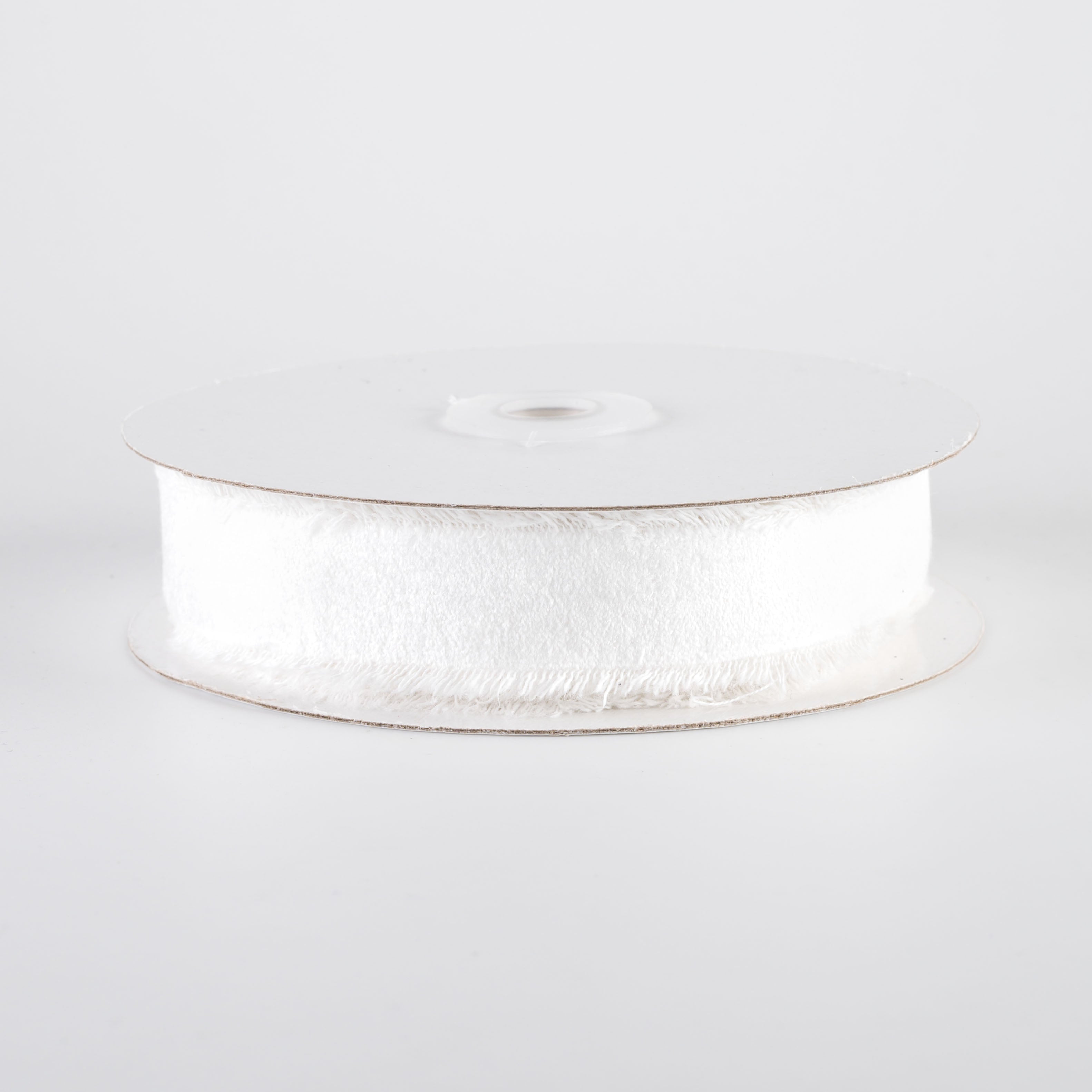1" Frayed Edge Unwired Velvet Ribbon: White (10 Yards)