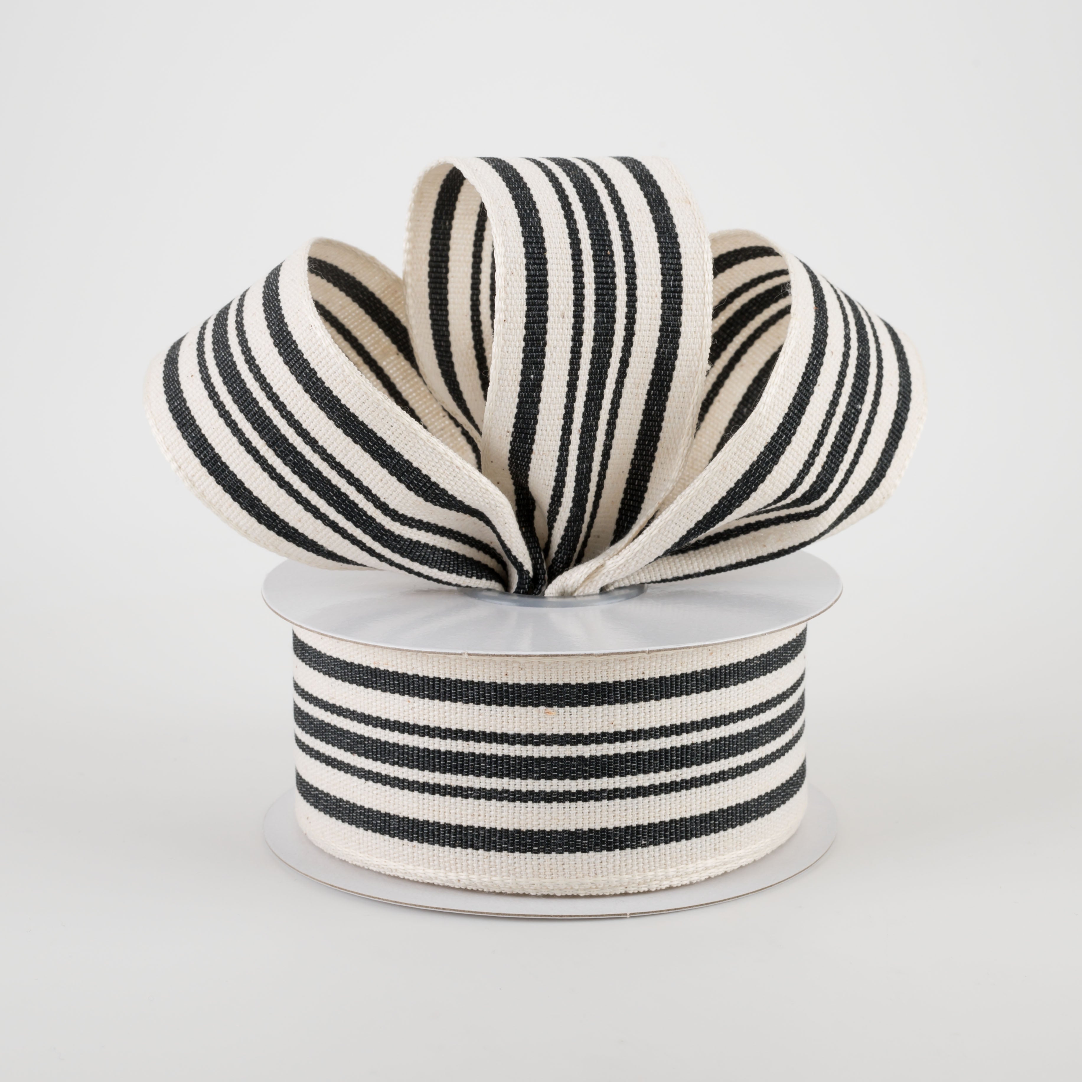 1.5" French Ticking Stripe Ribbon: Ivory & Black (10 Yards) Lifestyle Photo