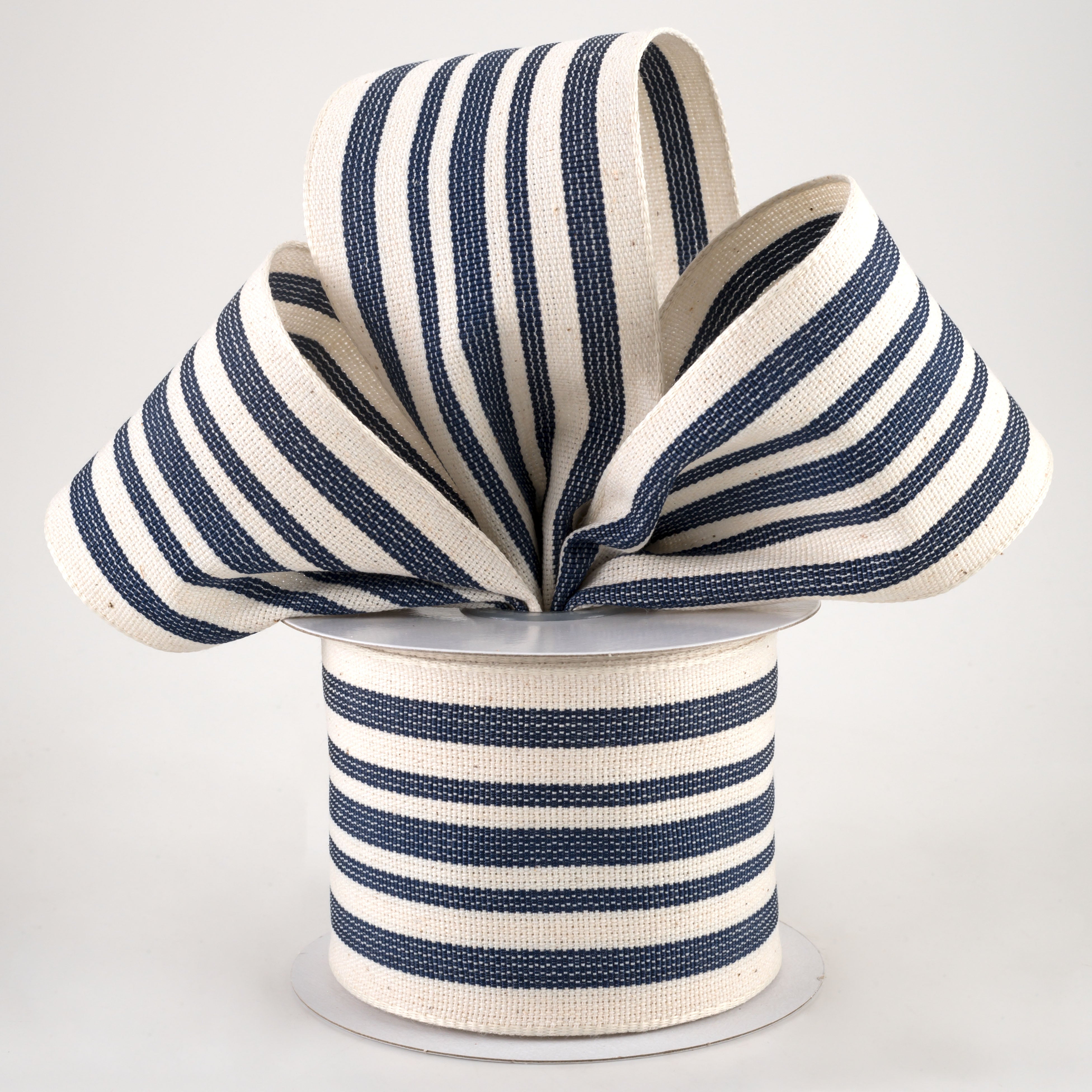 2.5" French Ticking Stripe Ribbon: Ivory & Navy (10 Yards) Lifestyle Photo