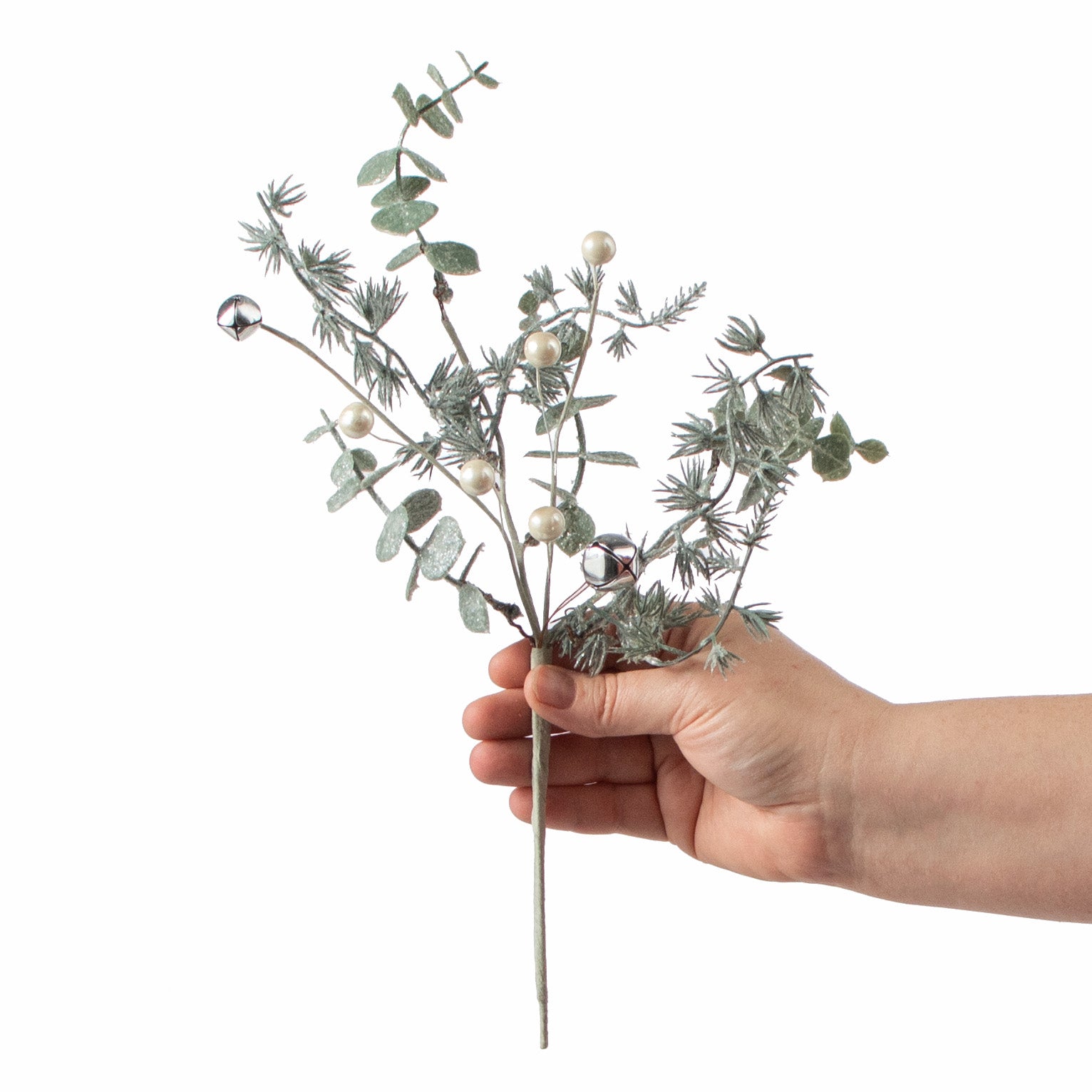 12" Frosted Eucalyptus, Pine, White Berries, Bell Pick detail photo 3