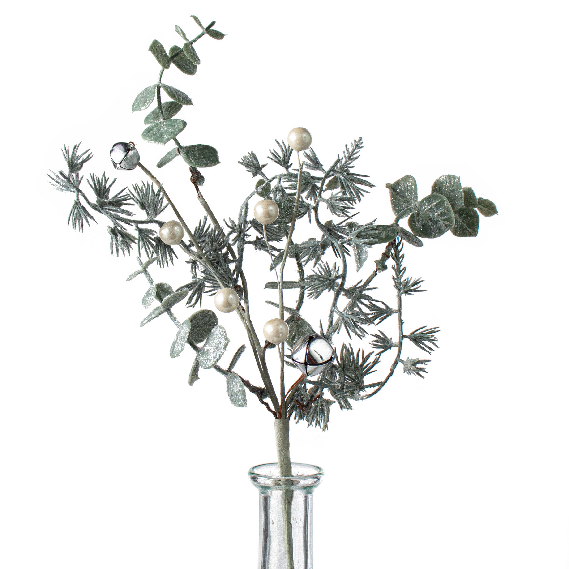 12" Frosted Eucalyptus, Pine, White Berries, Bell Pick Item Number: XL2603