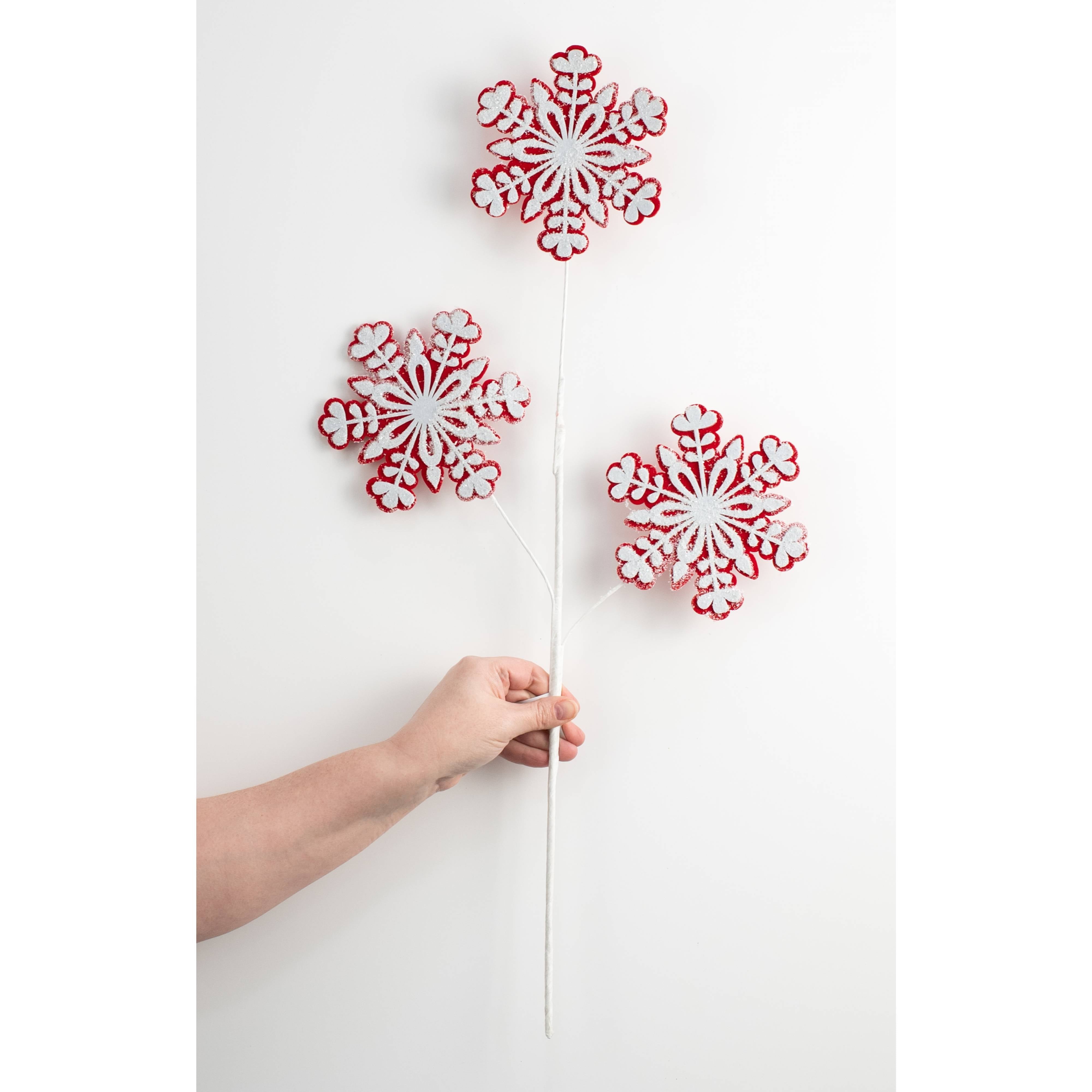 26" Frosted Felt Snowflakes Spray: Red & White detail photo 3