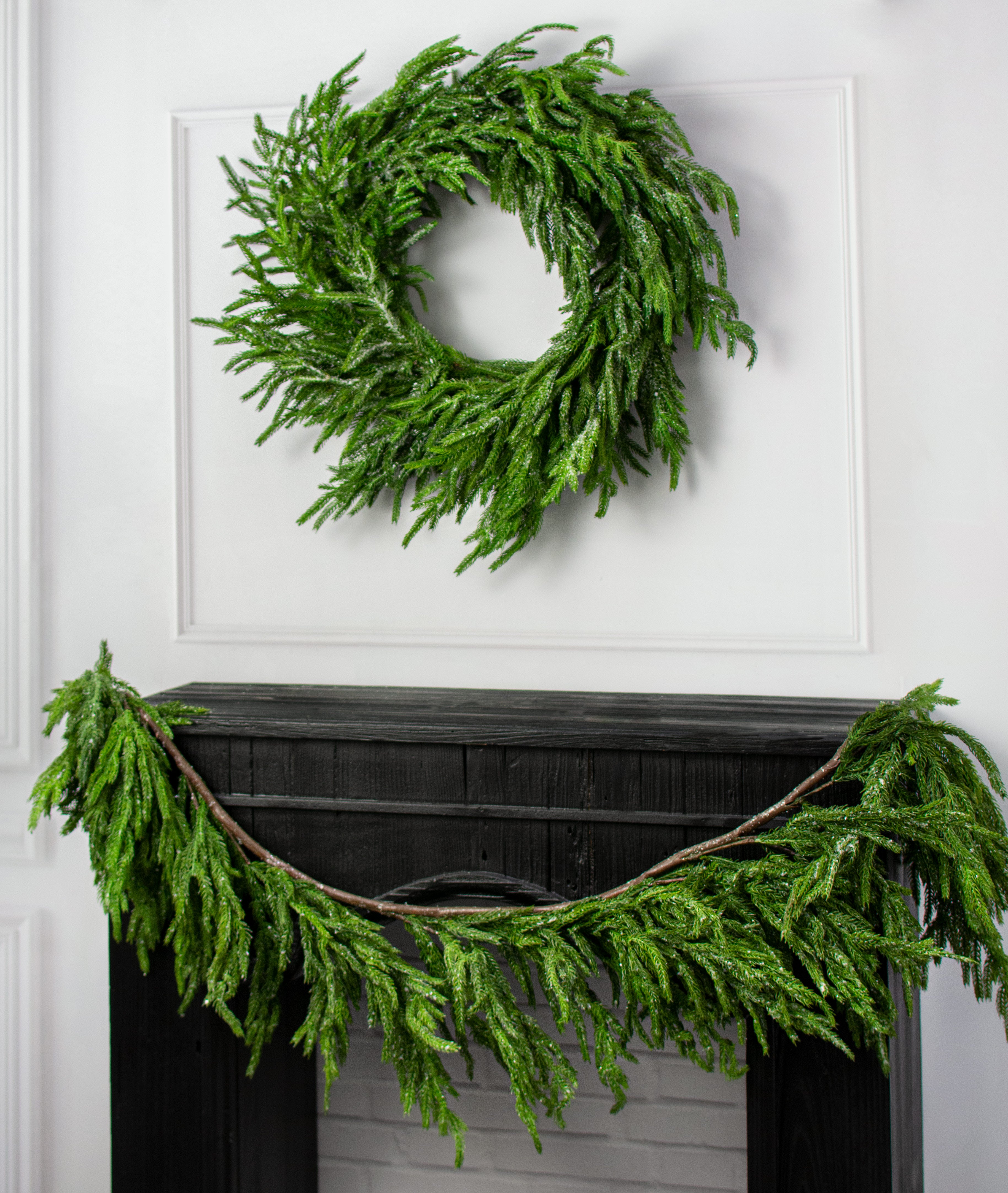24" Frosted Fir Pine Wreath Lifestyle Photo