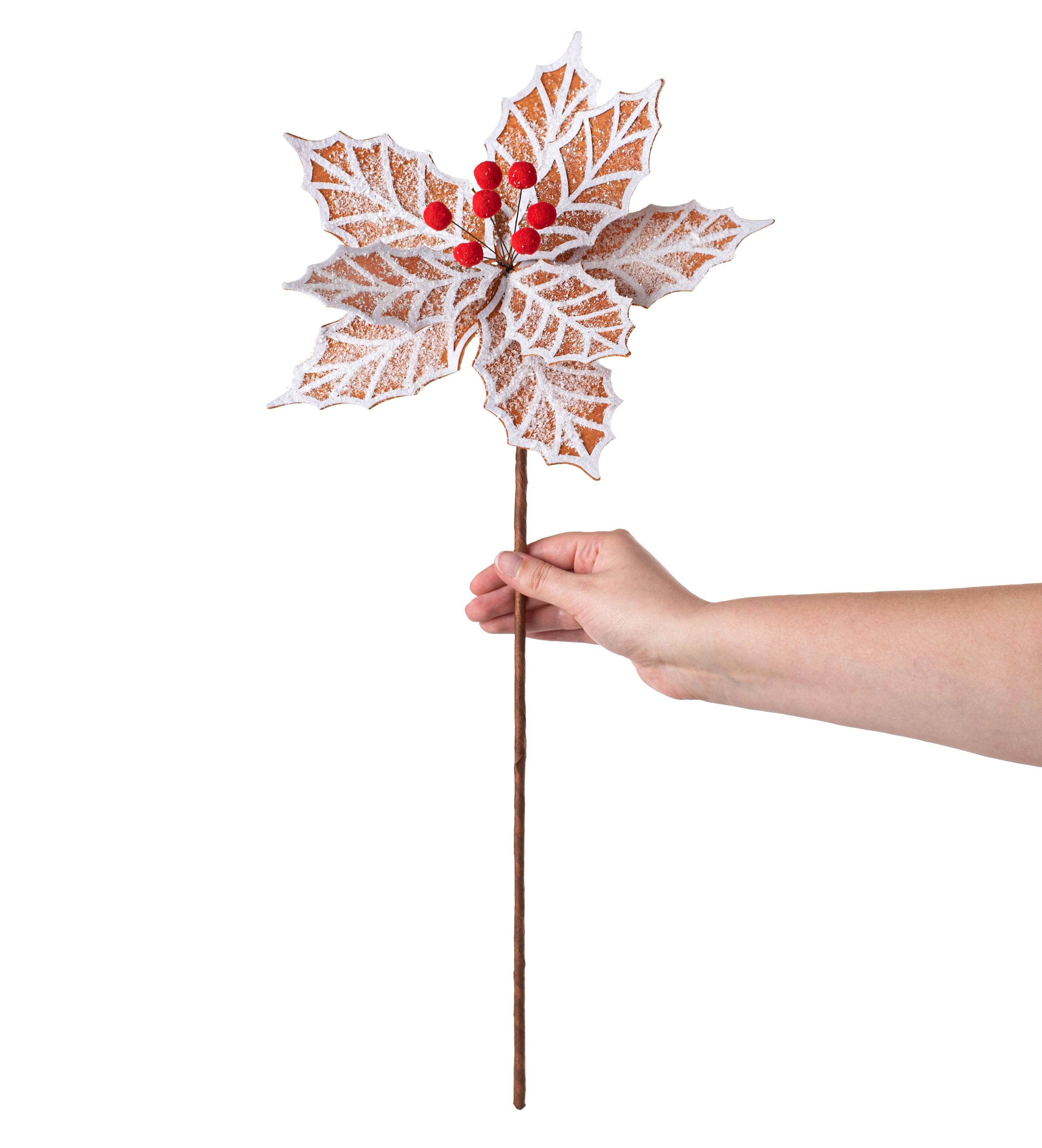 22" Frosted Gingerbread Poinsettia Stem detail photo 3