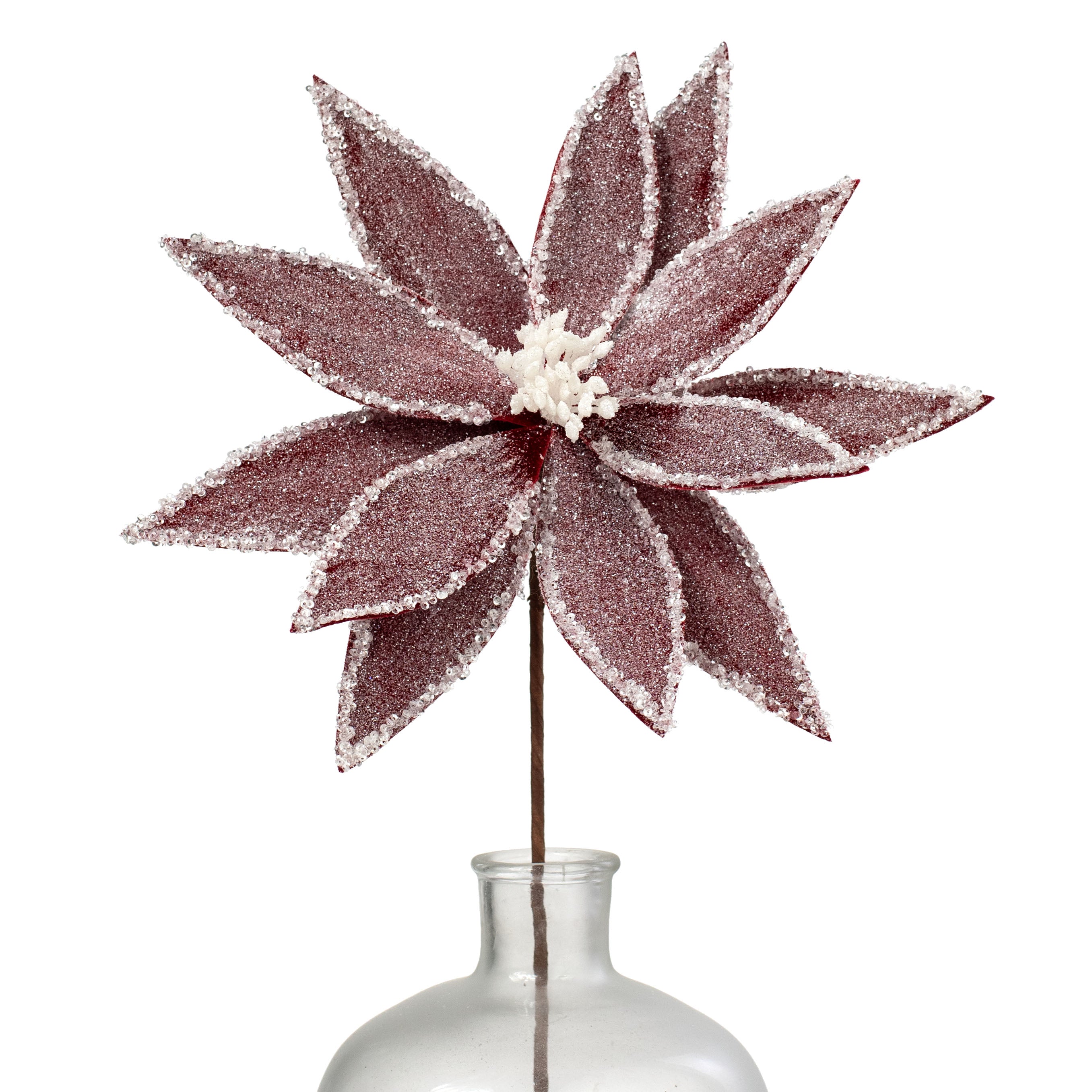 13" x 26" Frosted Poinsettia Flower Stem: Burgundy Red Item Number: 227545