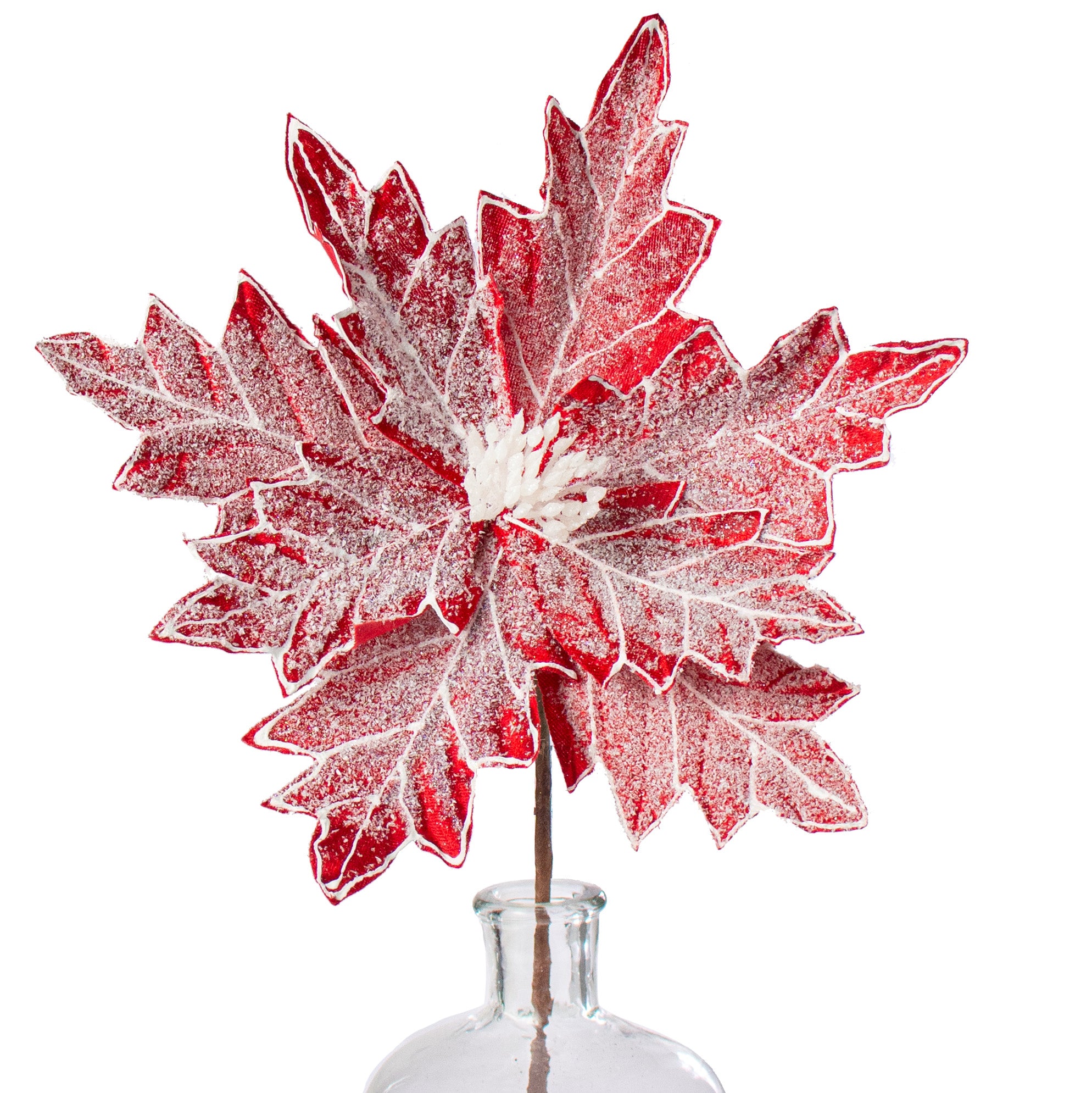22" Frosted Poinsettia Stem: Red & White Item Number: 131108