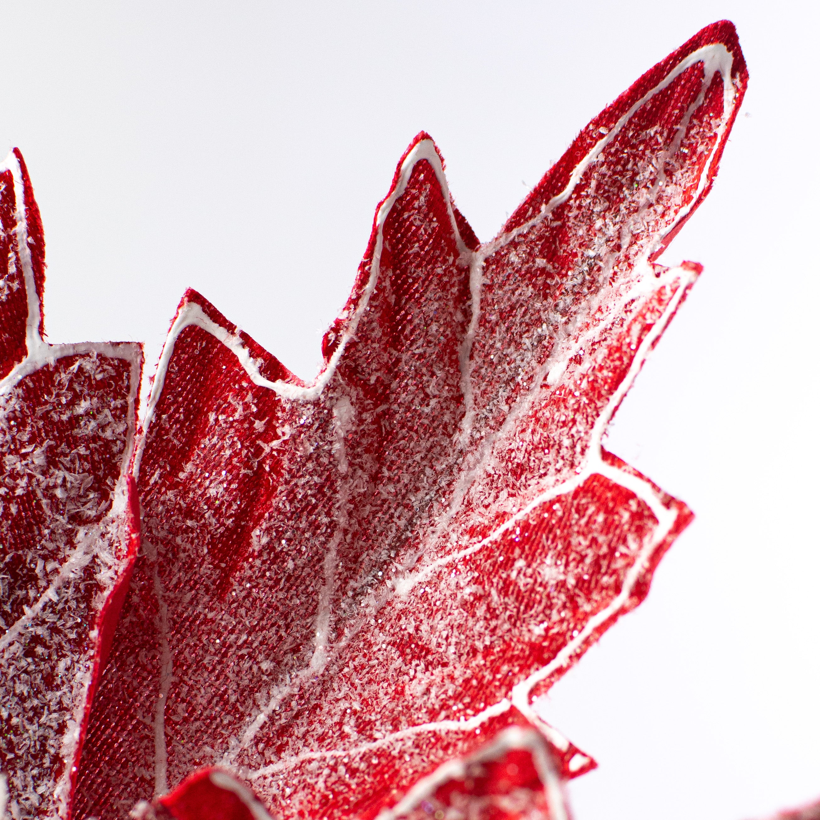 22" Frosted Poinsettia Stem: Red & White detail photo 4