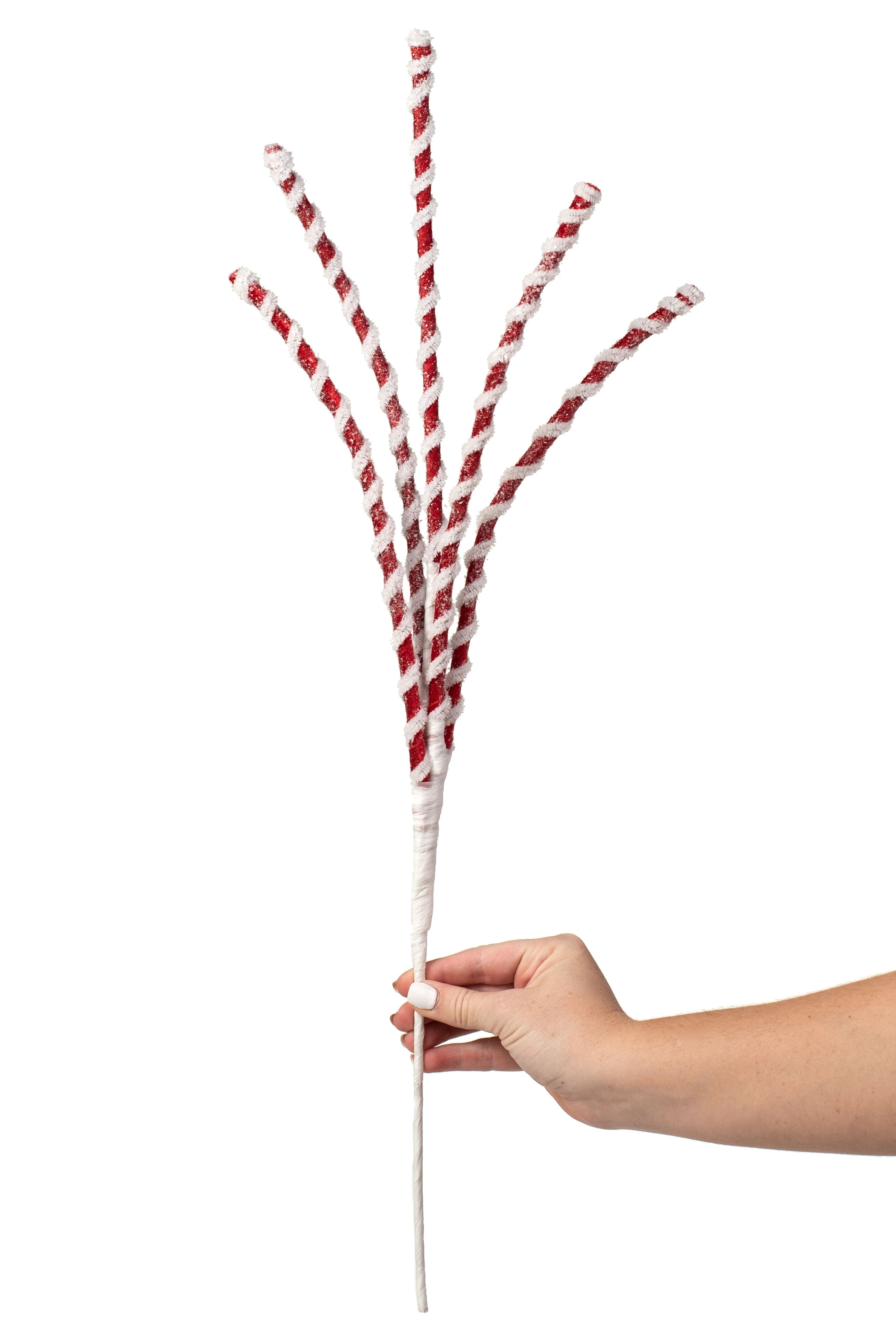 23" Frosted Twizzle Spray: Red & White detail photo 3