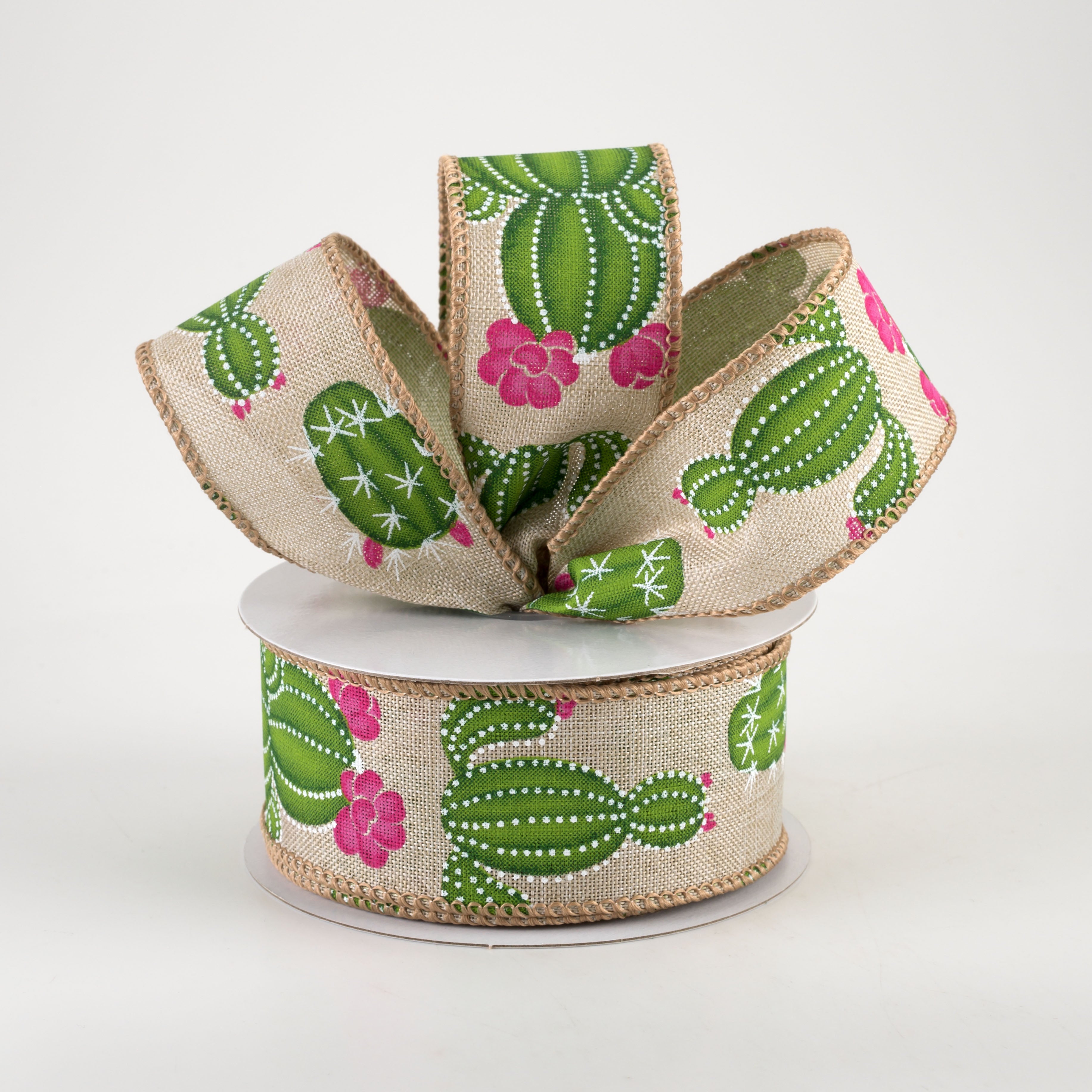 1.5" Fuchsia Flower Cactus Ribbon: Natural (10 Yards) Lifestyle Photo
