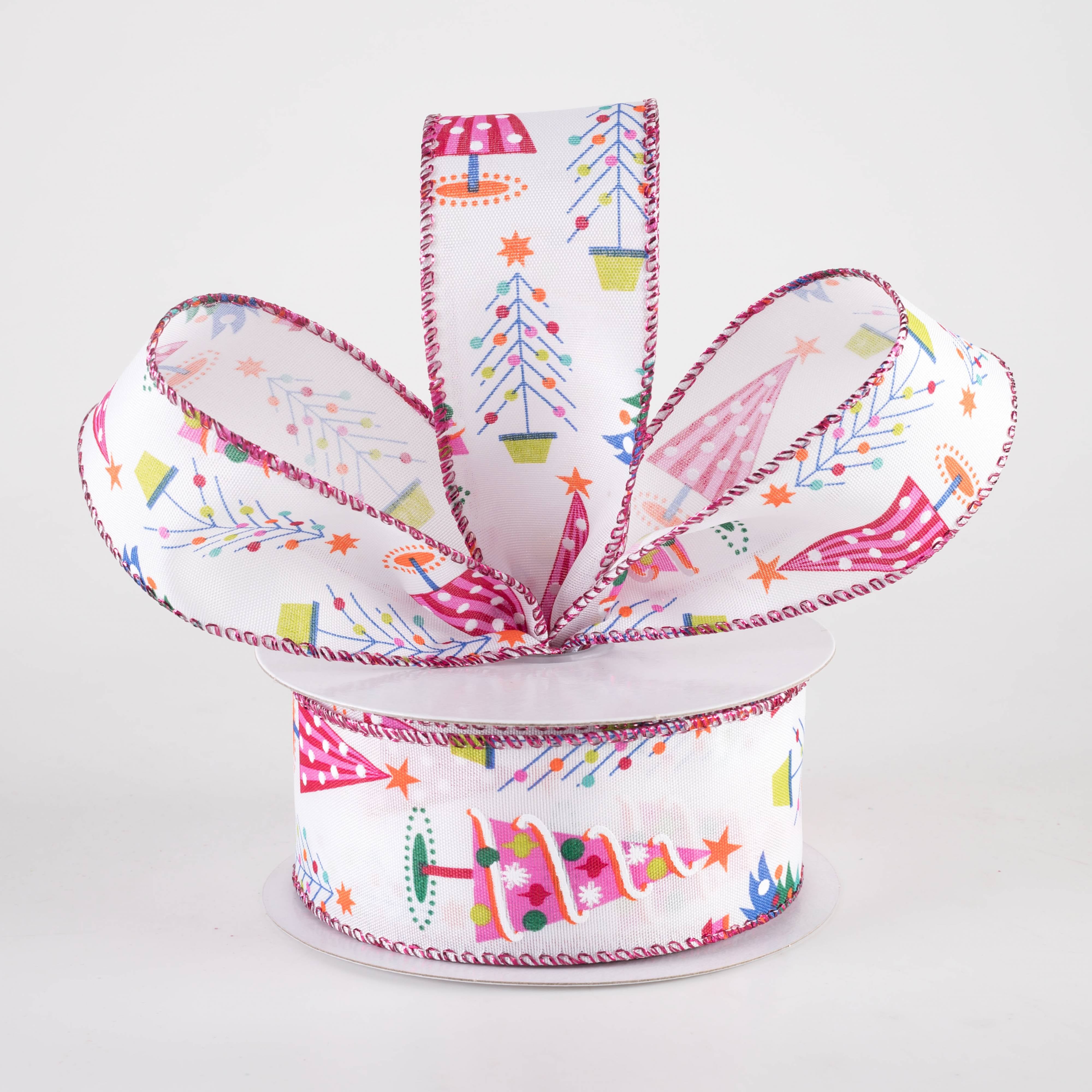 1.5" Fun Christmas Trees Ribbon: Pink Christmas (10 Yards) Lifestyle Photo