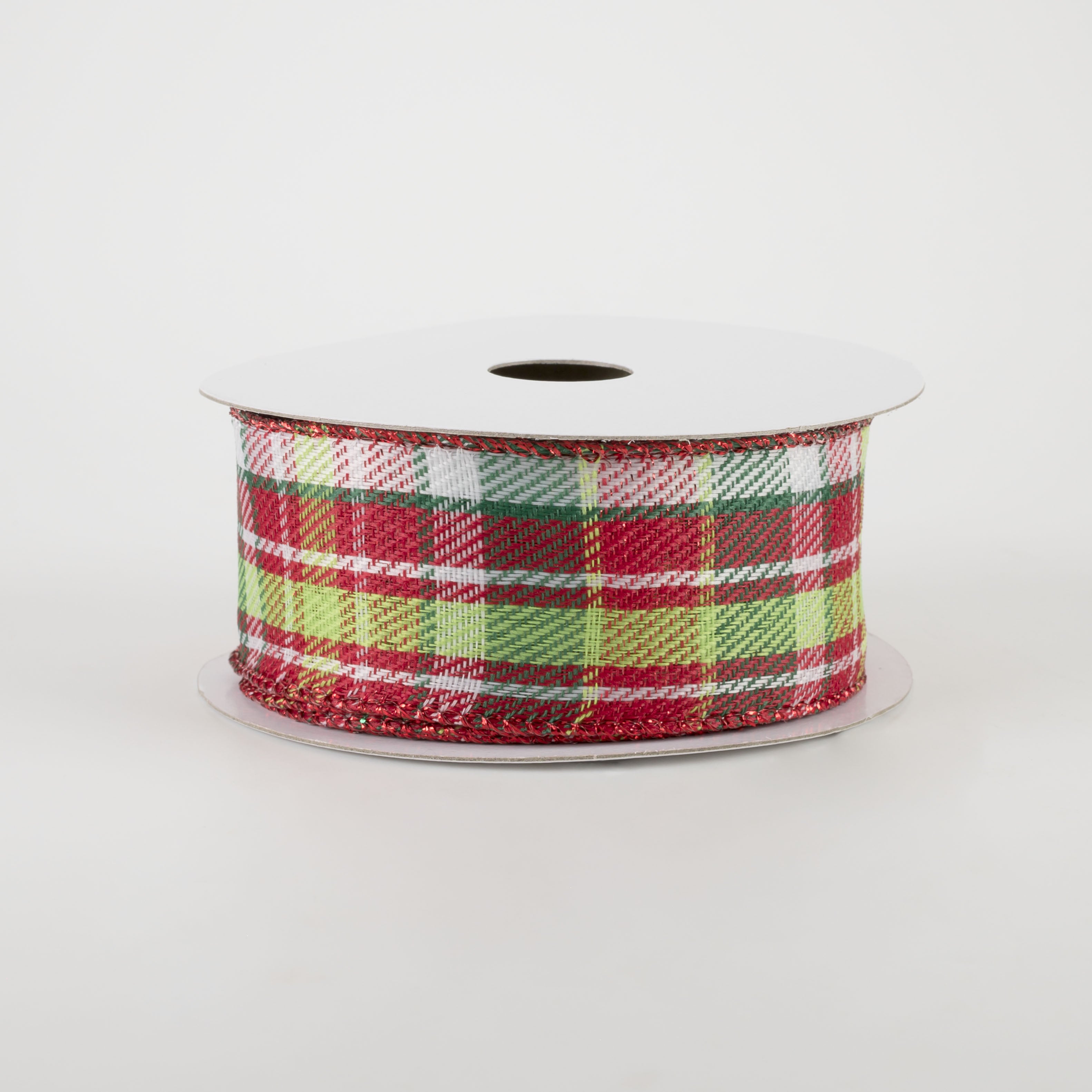 1.5" Funzy Plaid Ribbon: Lime, White, Red, Emerald (10 Yards)