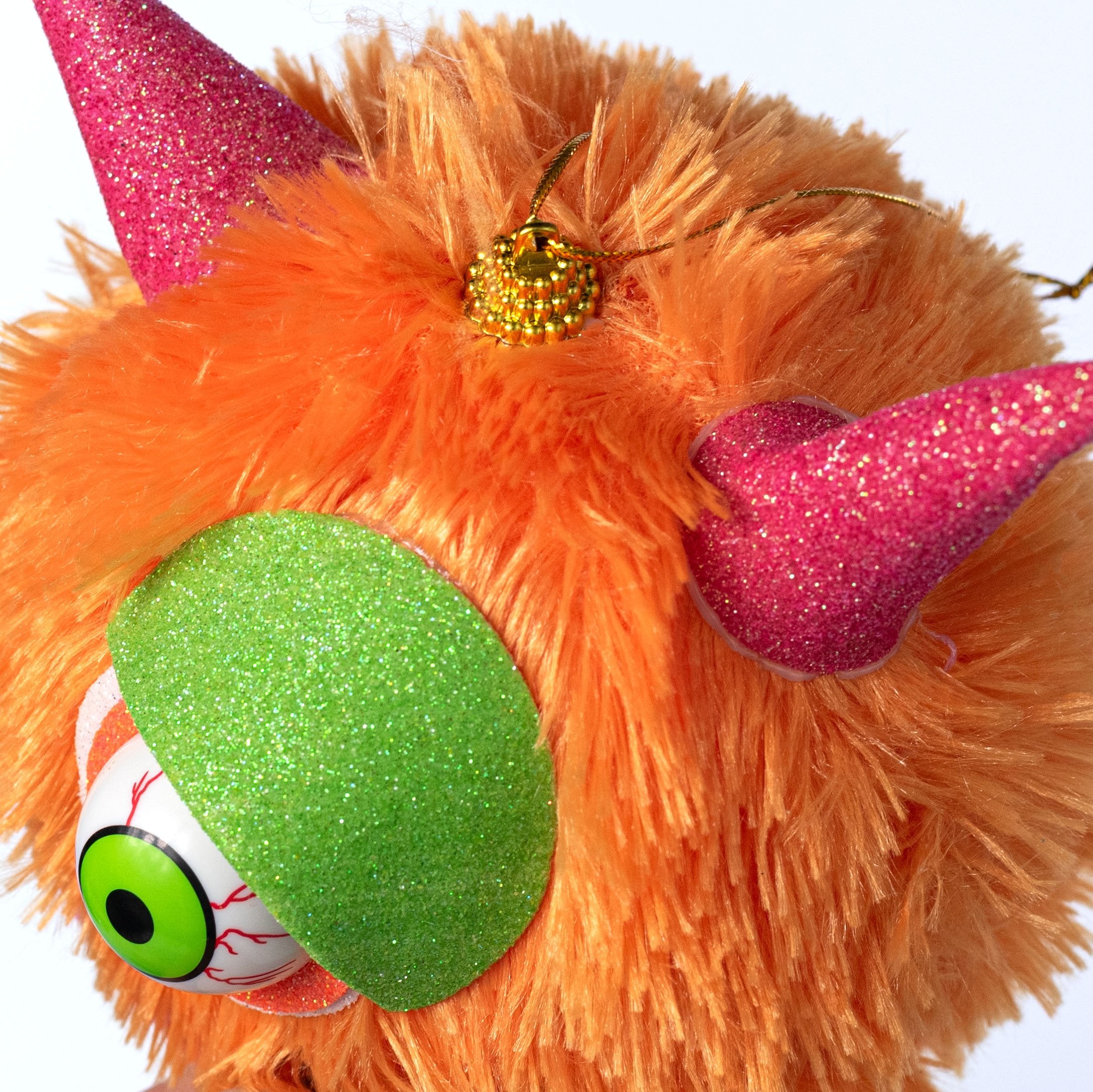7" Furry Eyeball Monster Ornament: Orange detail photo 3