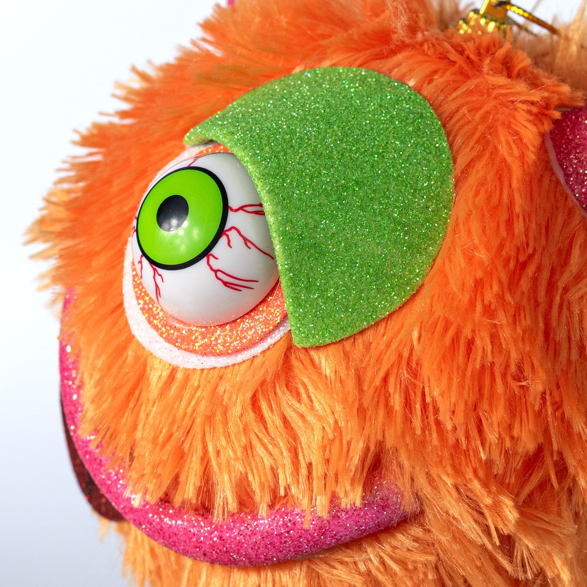 7" Furry Eyeball Monster Ornament: Orange detail photo 5