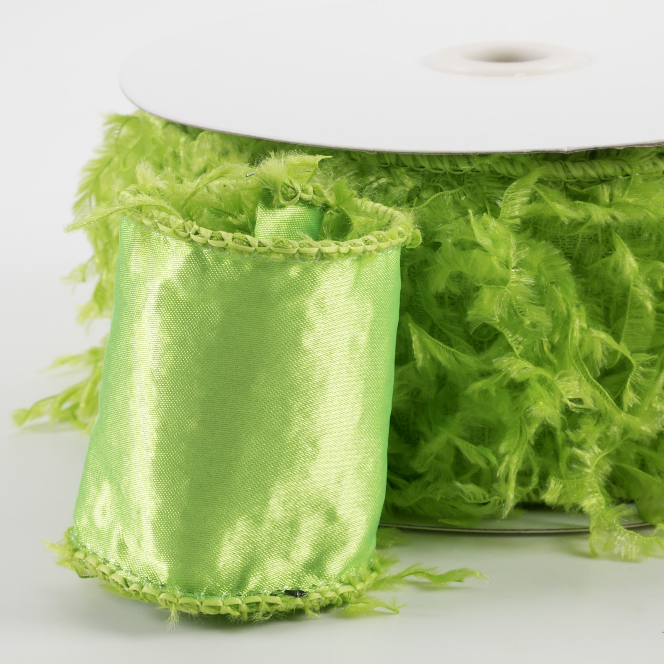 2.5" Furry Fabric Ribbon: Lime Green (10 Yards) detail photo 3
