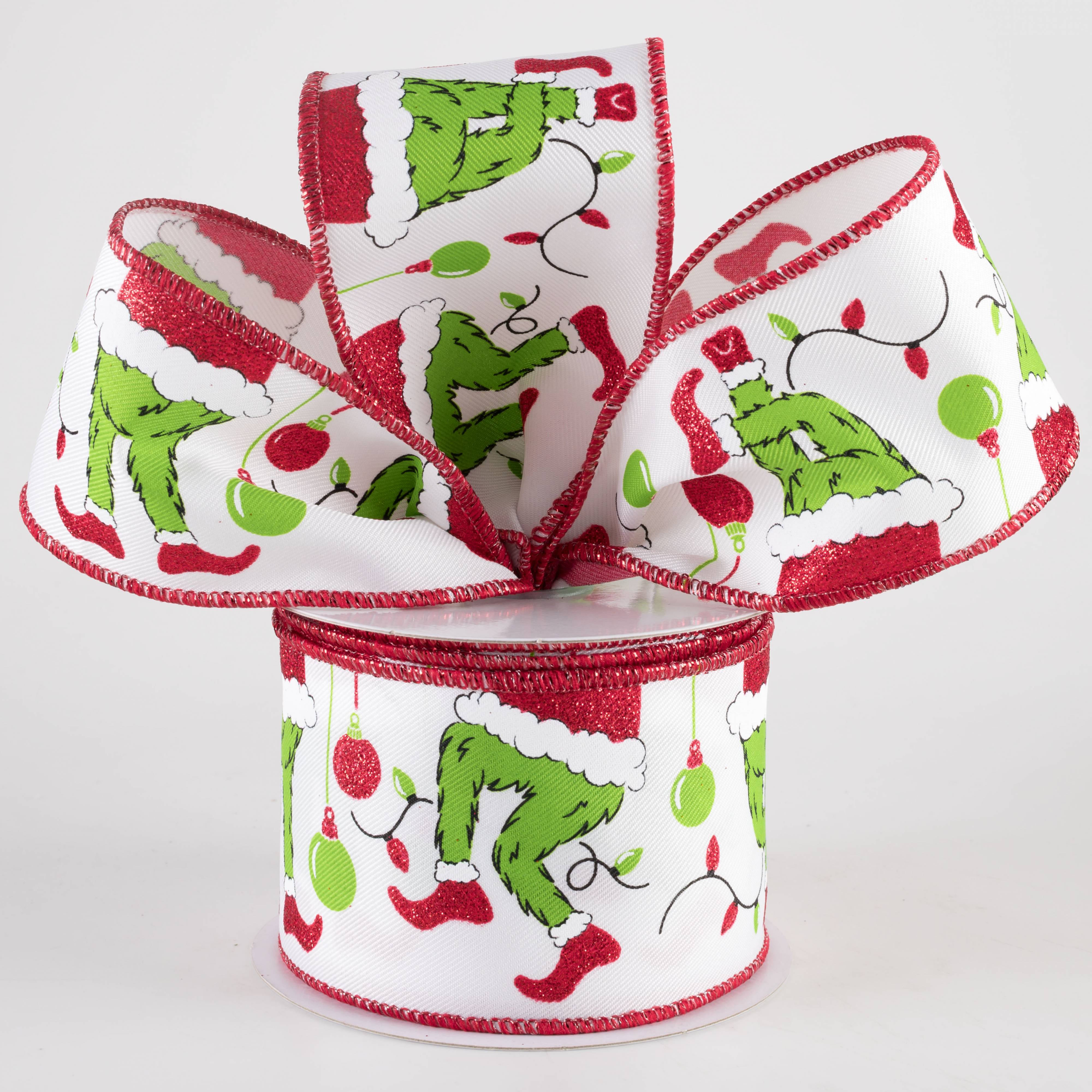 2.5" Furry Green Monster Elf Legs Ribbon: White (10 Yards) Lifestyle Photo