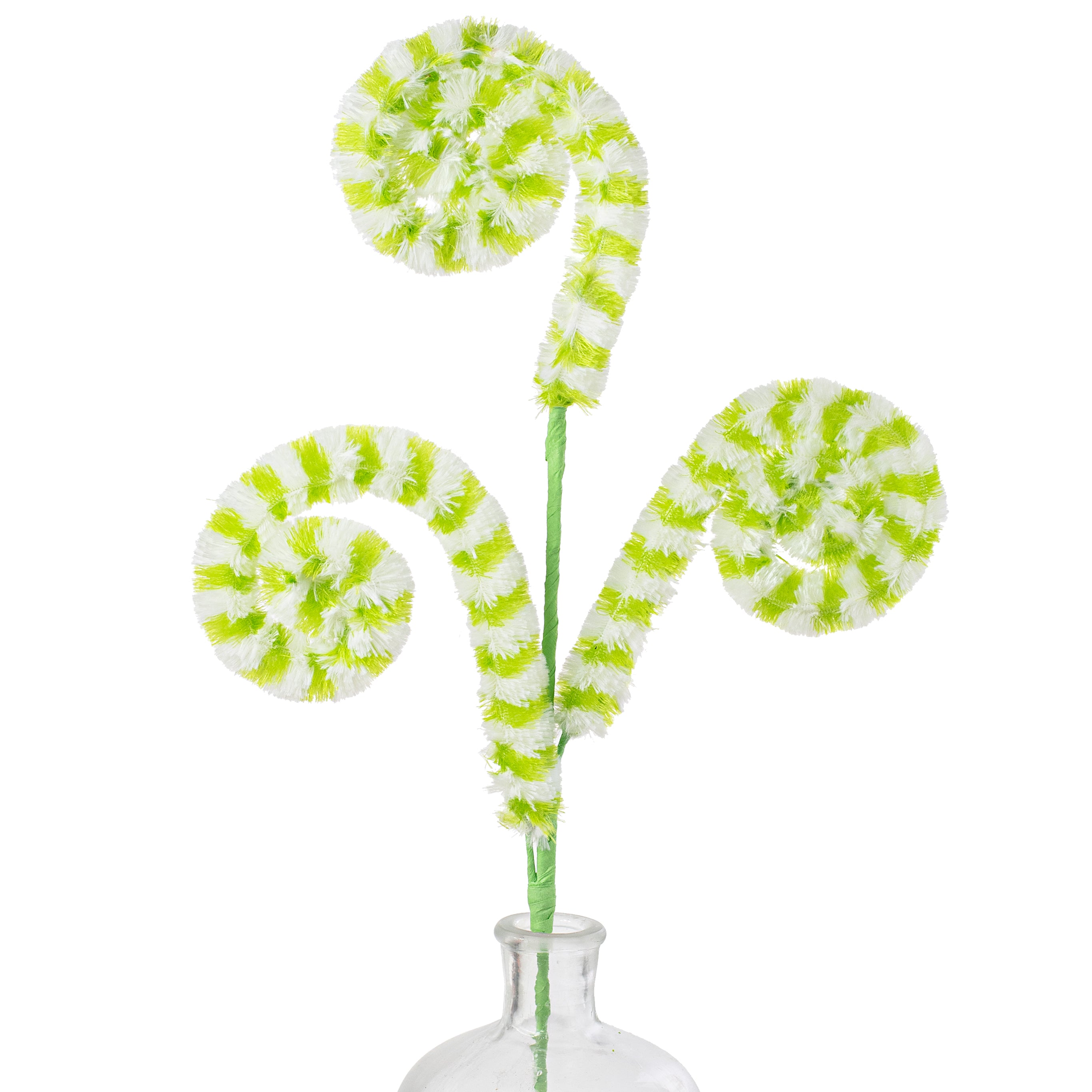 28" Fuzzy Fabric Curly Spray: Lime & White Stripe Item Number: 63414GN