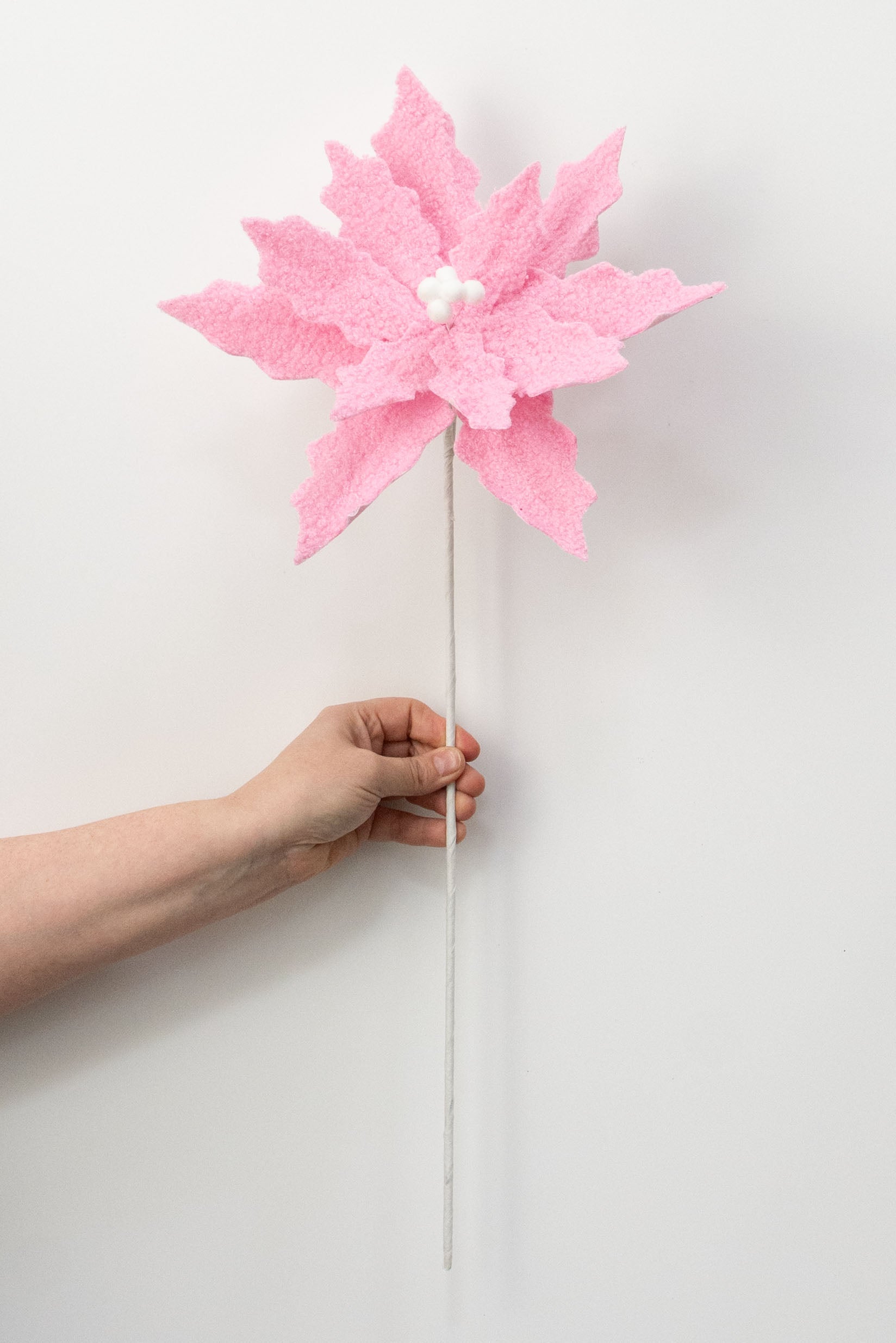 11" x 25" Fuzzy Fabric Poinsettia Pick: Pink detail photo 3