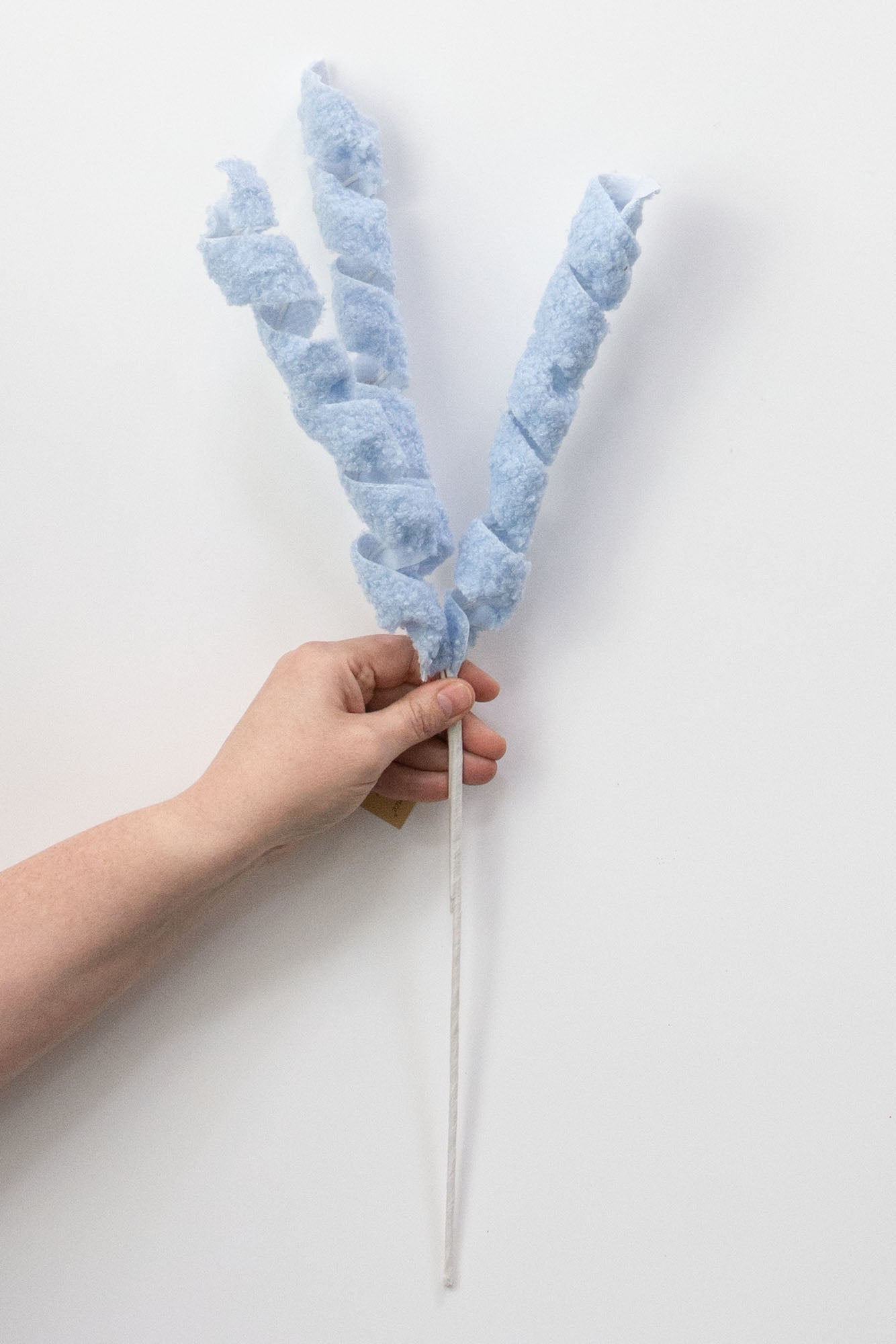 19" Fuzzy Fabric Ribbon Curls Spray: Blue detail photo 3