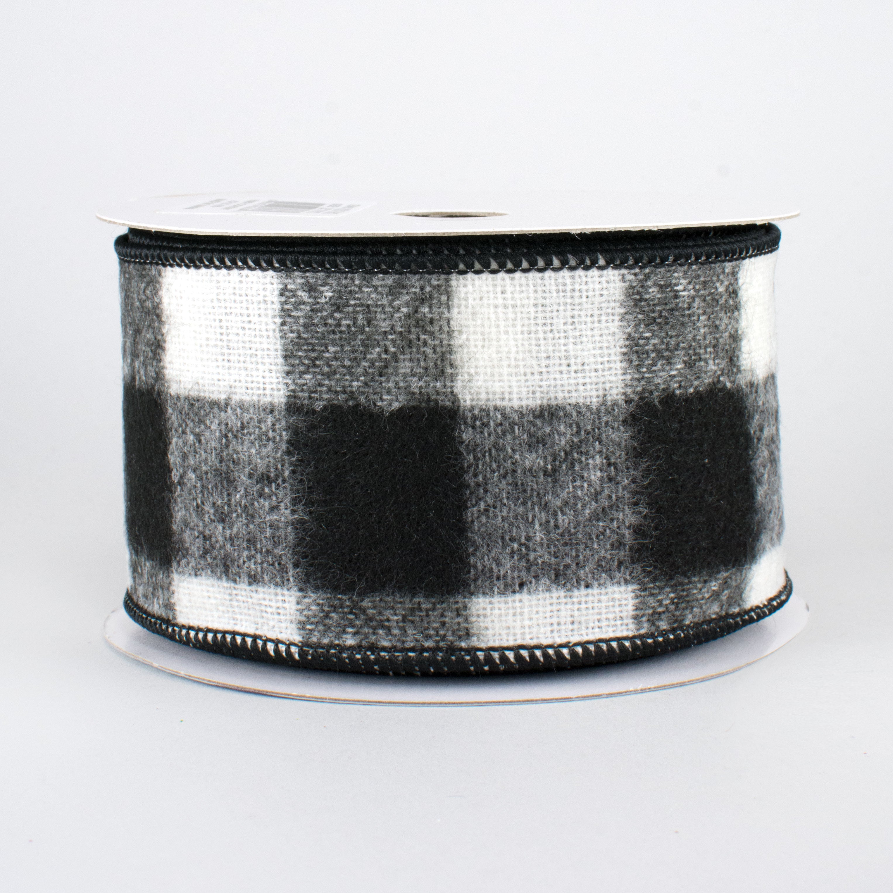 2.5" Fuzzy Flannel Check Ribbon: Black & White (10 Yards)