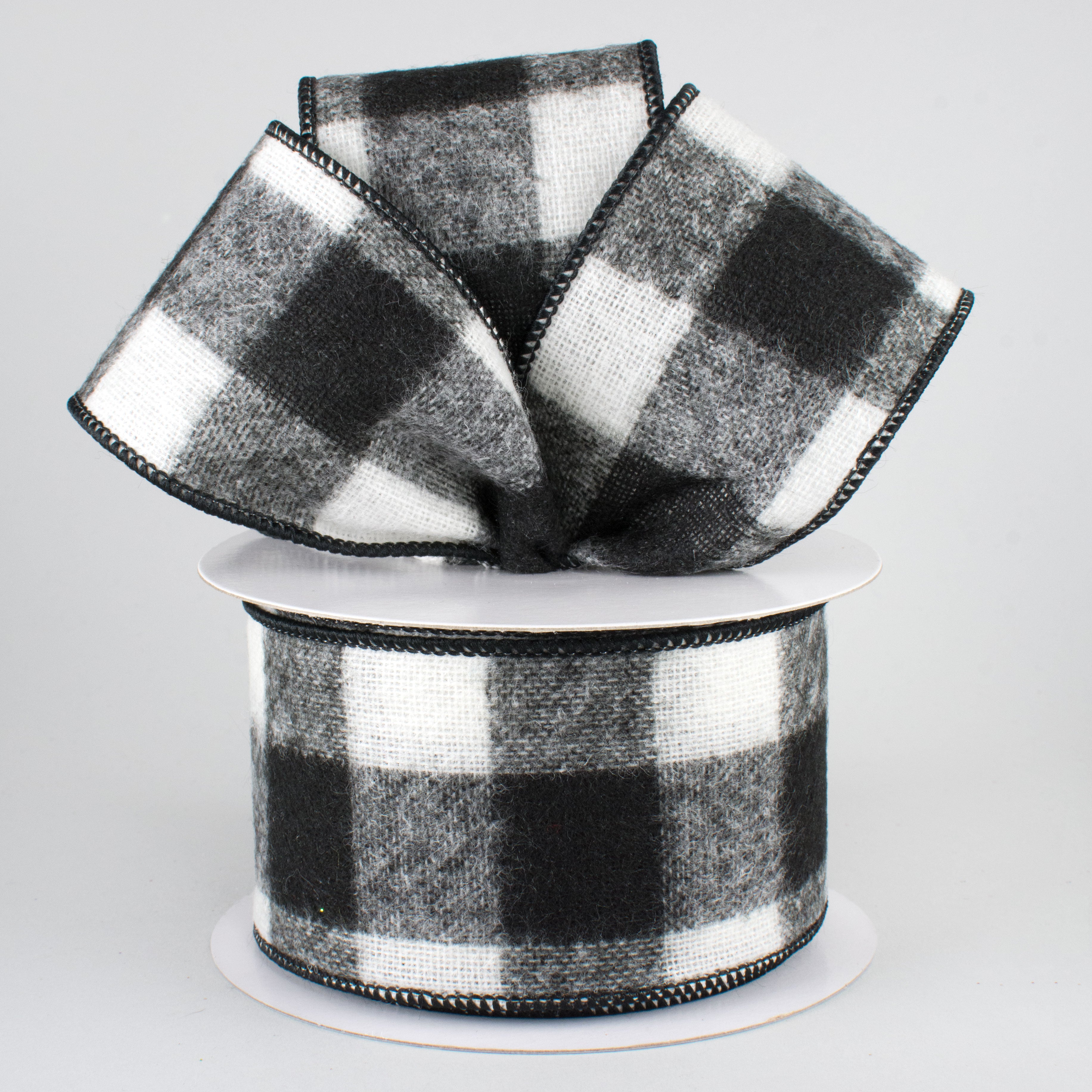 2.5" Fuzzy Flannel Check Ribbon: Black & White (10 Yards) Lifestyle Photo