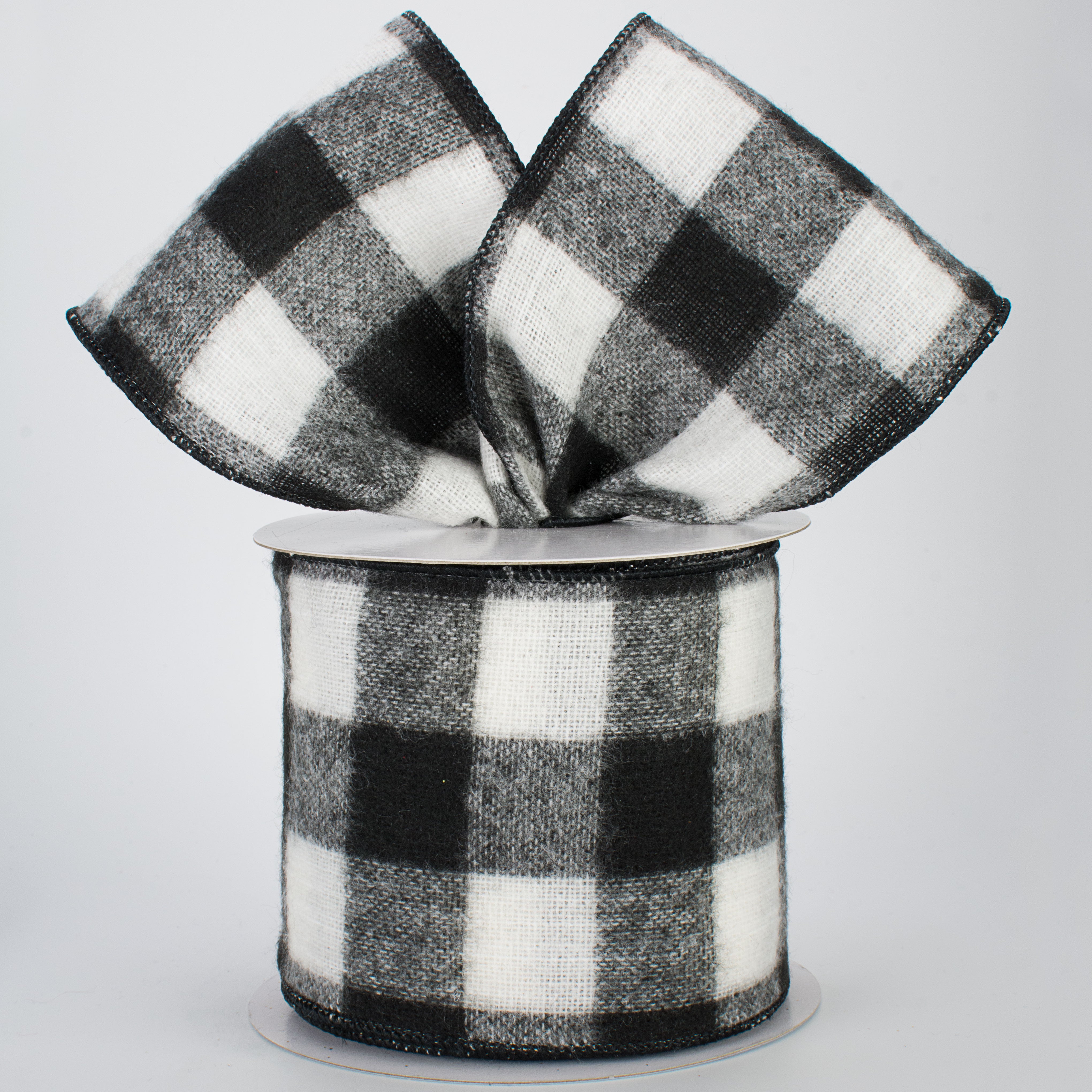 4" Fuzzy Flannel Check Ribbon: Black & White (10 Yards) Lifestyle Photo