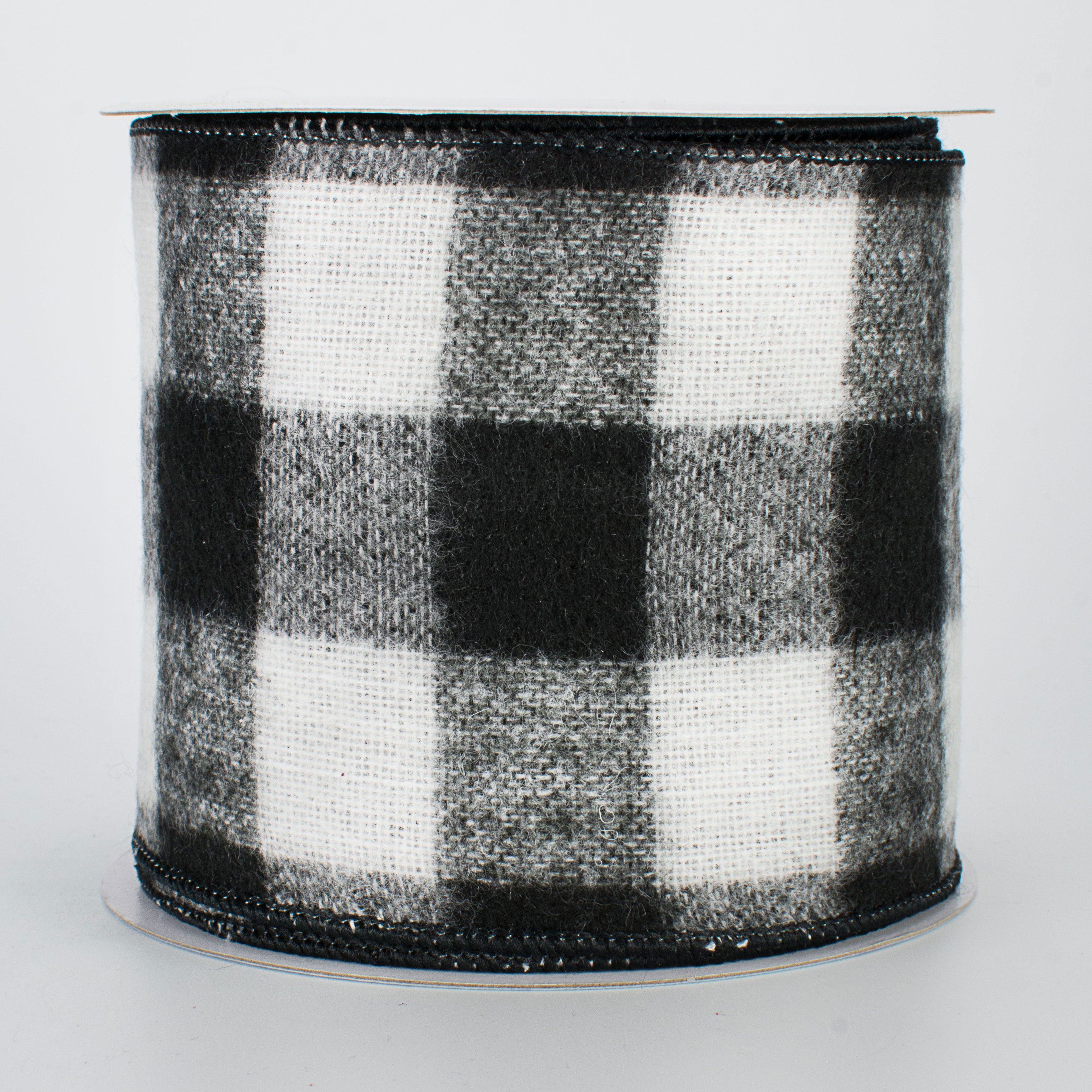 4" Fuzzy Flannel Check Ribbon: Black & White (10 Yards)