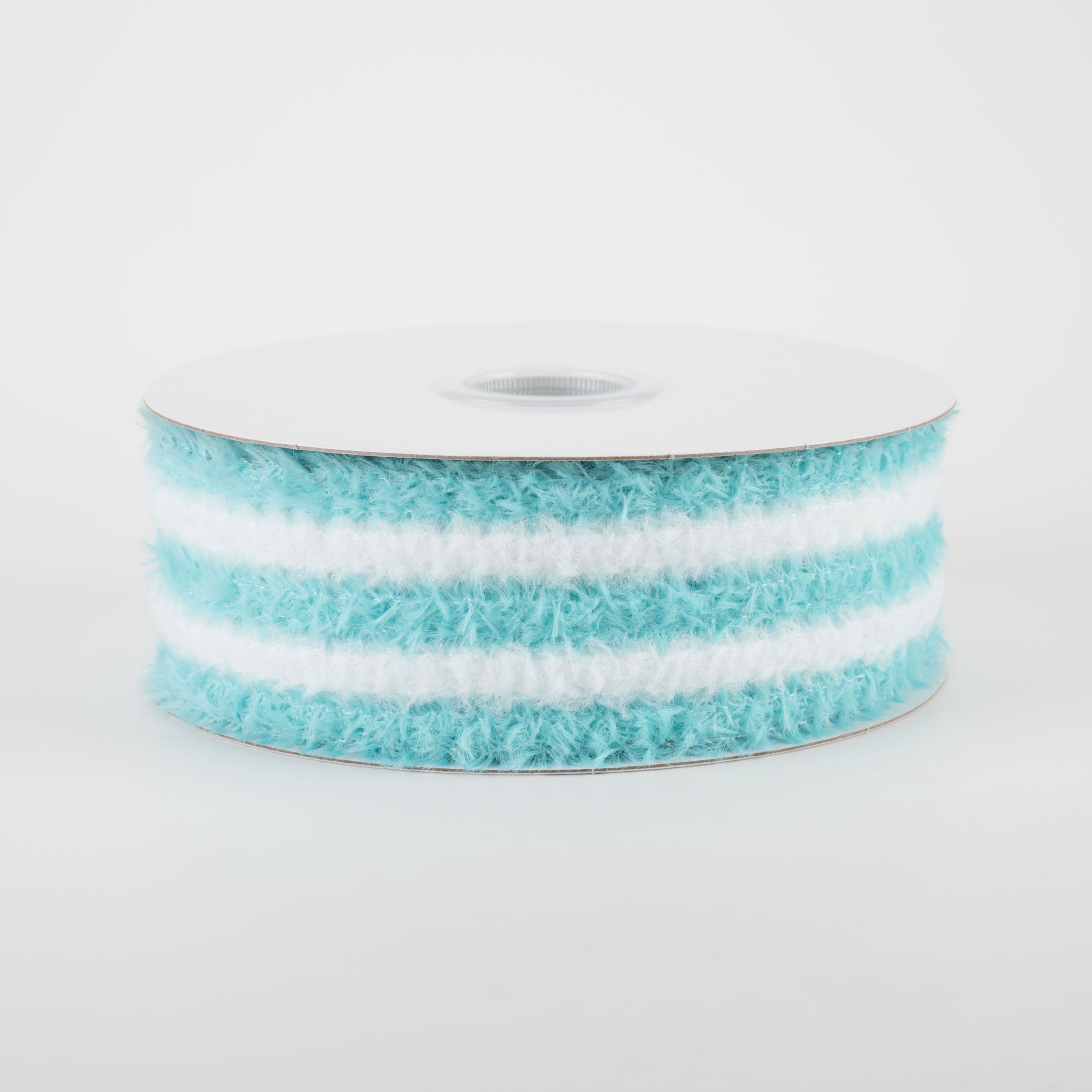 1.5" Fuzzy Stripes Ribbon: Aqua & White (10 Yards)