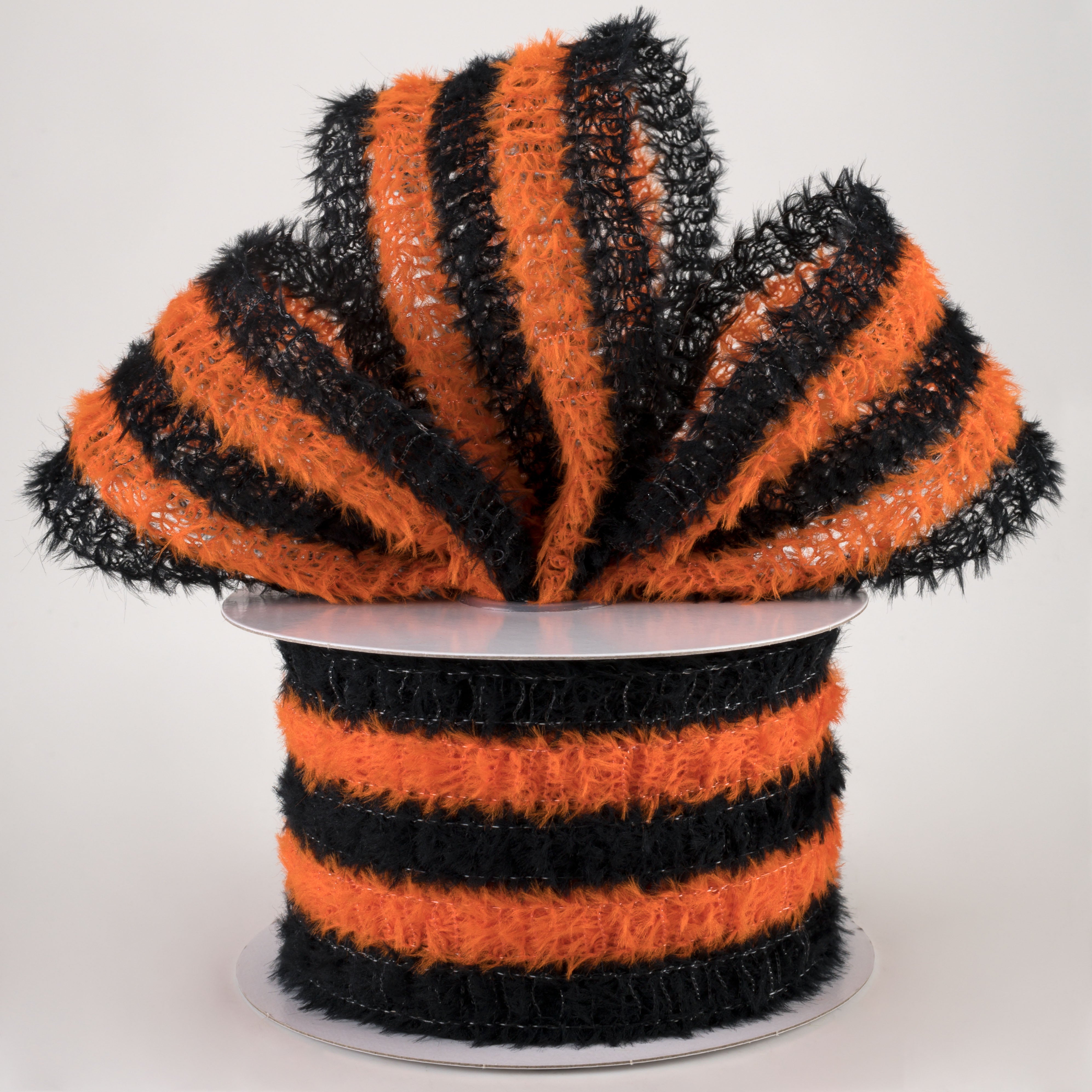 2.5" Fuzzy Stripes Ribbon: Black & Orange (10 Yards) Lifestyle Photo