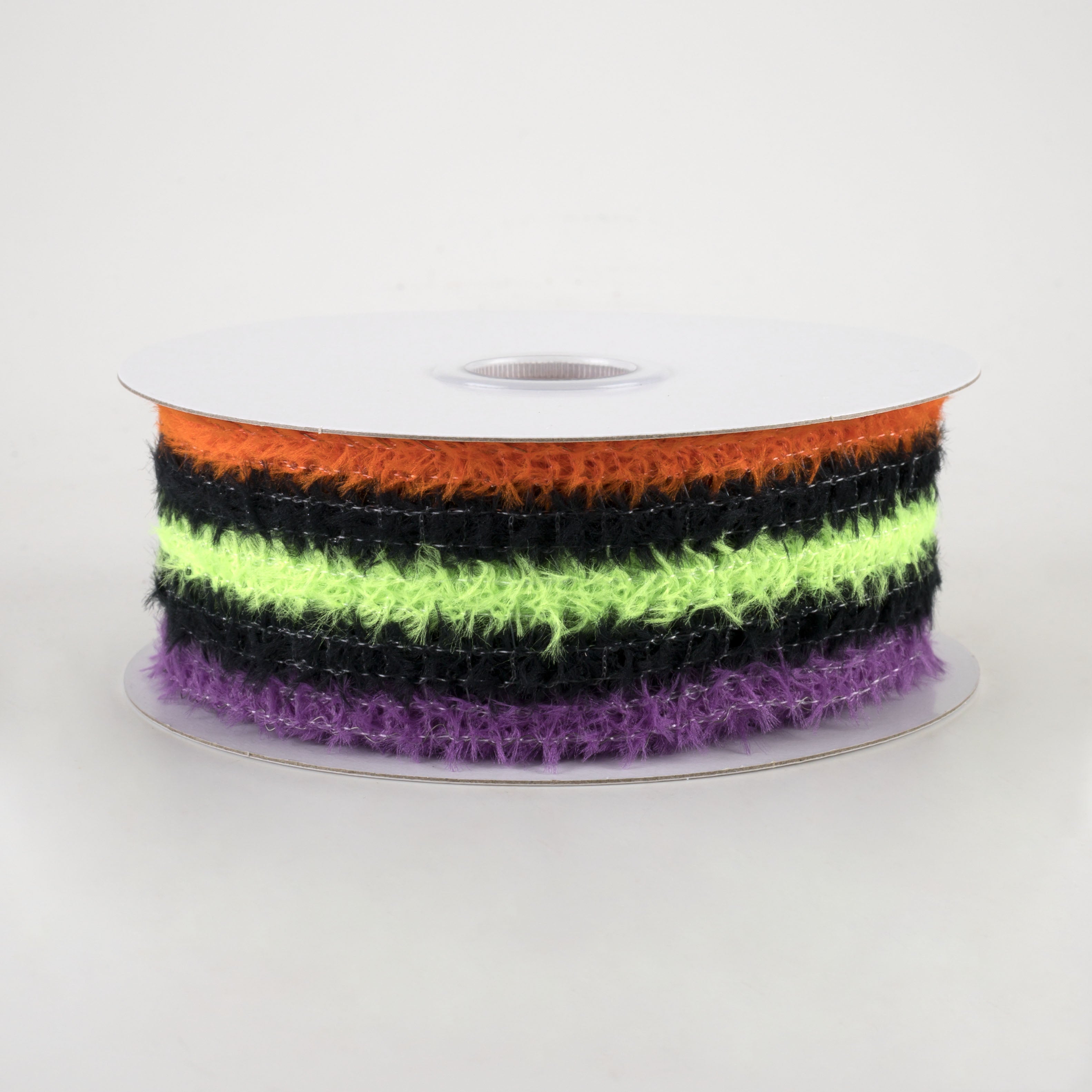 1.5" Fuzzy Stripes Ribbon: Black, Orange, Purple, Lime (10 Yards)