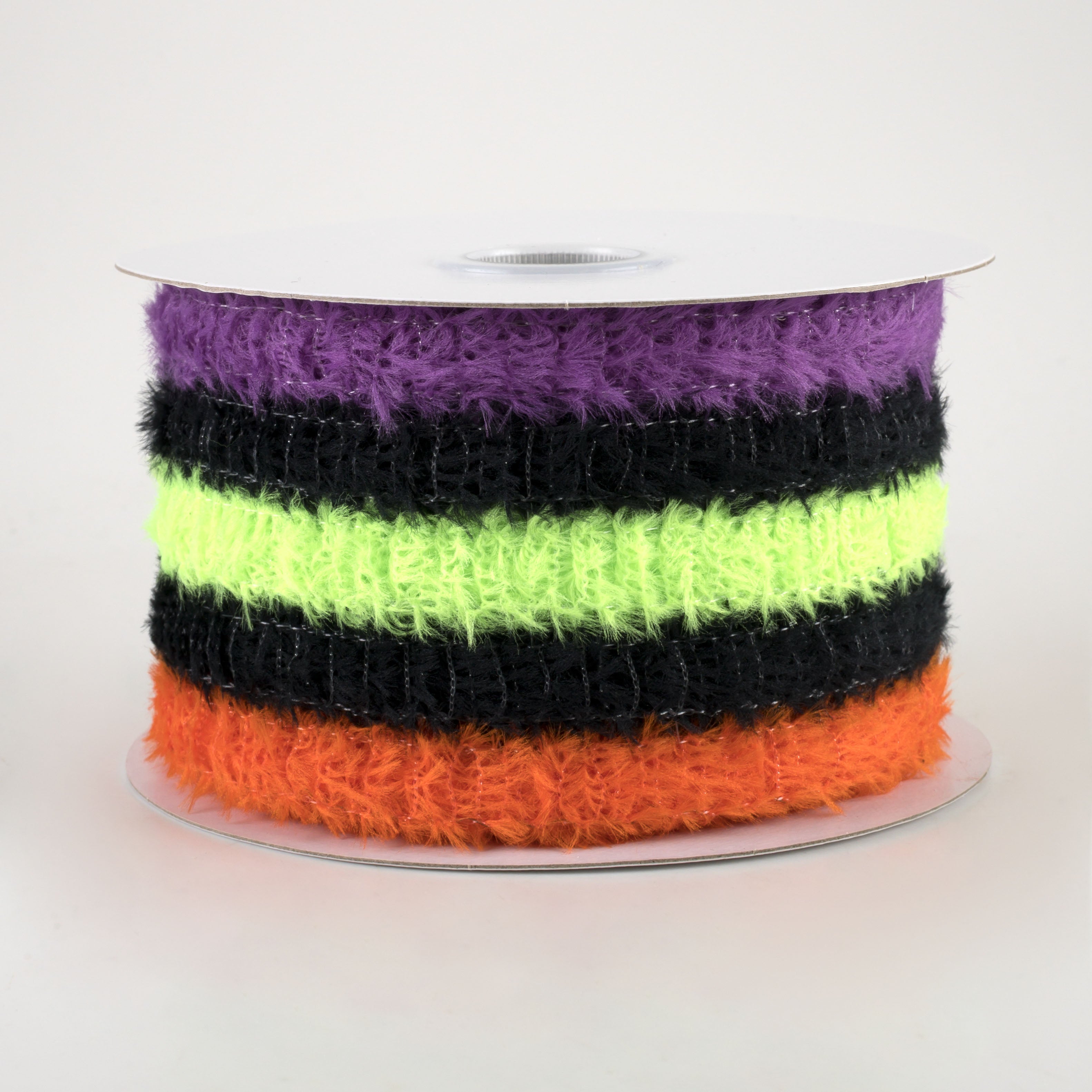 2.5" Fuzzy Stripes Ribbon: Black, Orange, Purple, Lime (10 Yards)