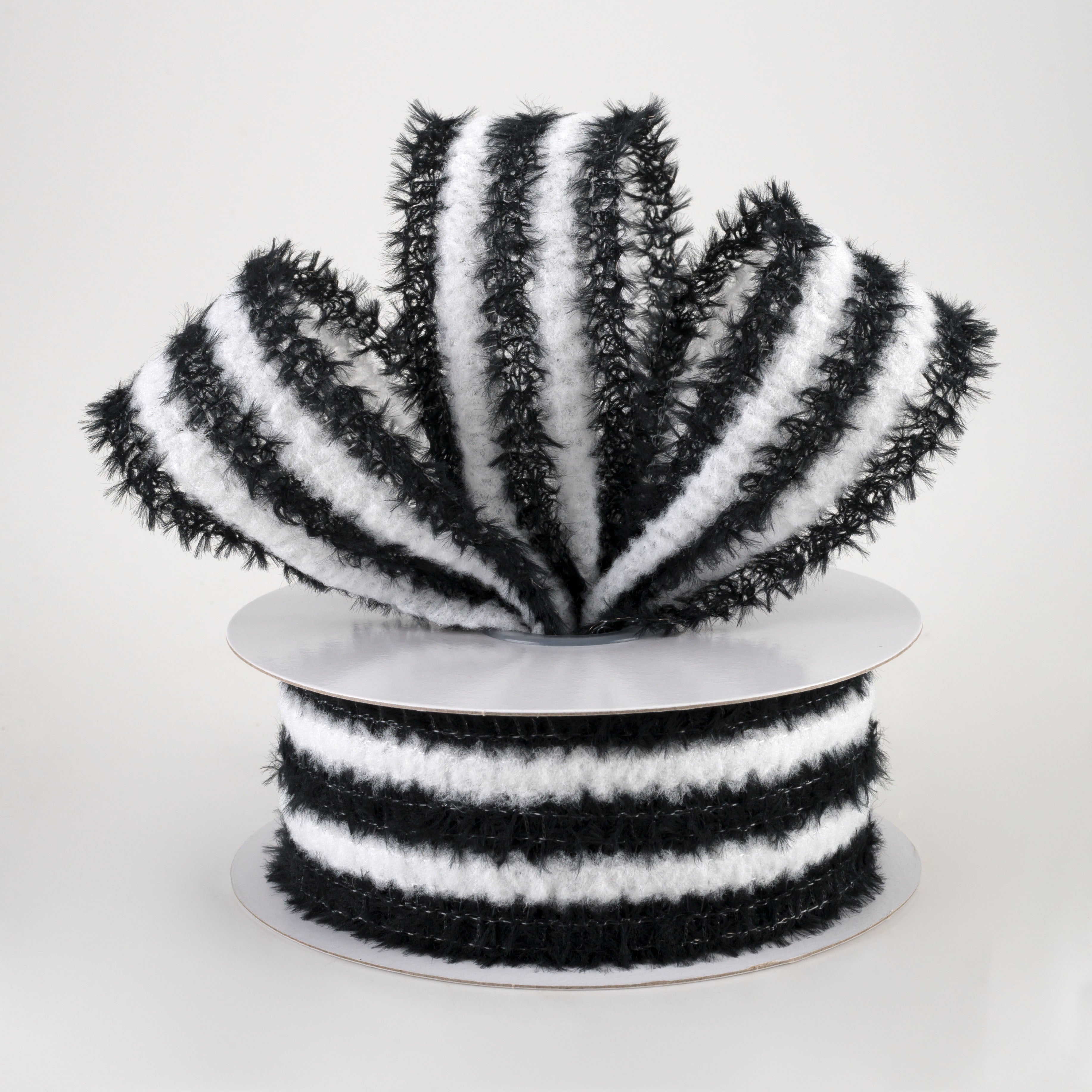 1.5" Fuzzy Stripes Ribbon: Black & White (10 Yards) Lifestyle Photo