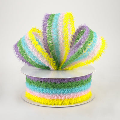 1.5" Fuzzy Stripes Ribbon: Lavender, Blue, Green, Pink, Yellow (10 Yards) Lifestyle Photo