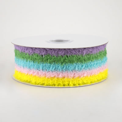 1.5" Fuzzy Stripes Ribbon: Lavender, Blue, Green, Pink, Yellow (10 Yards)