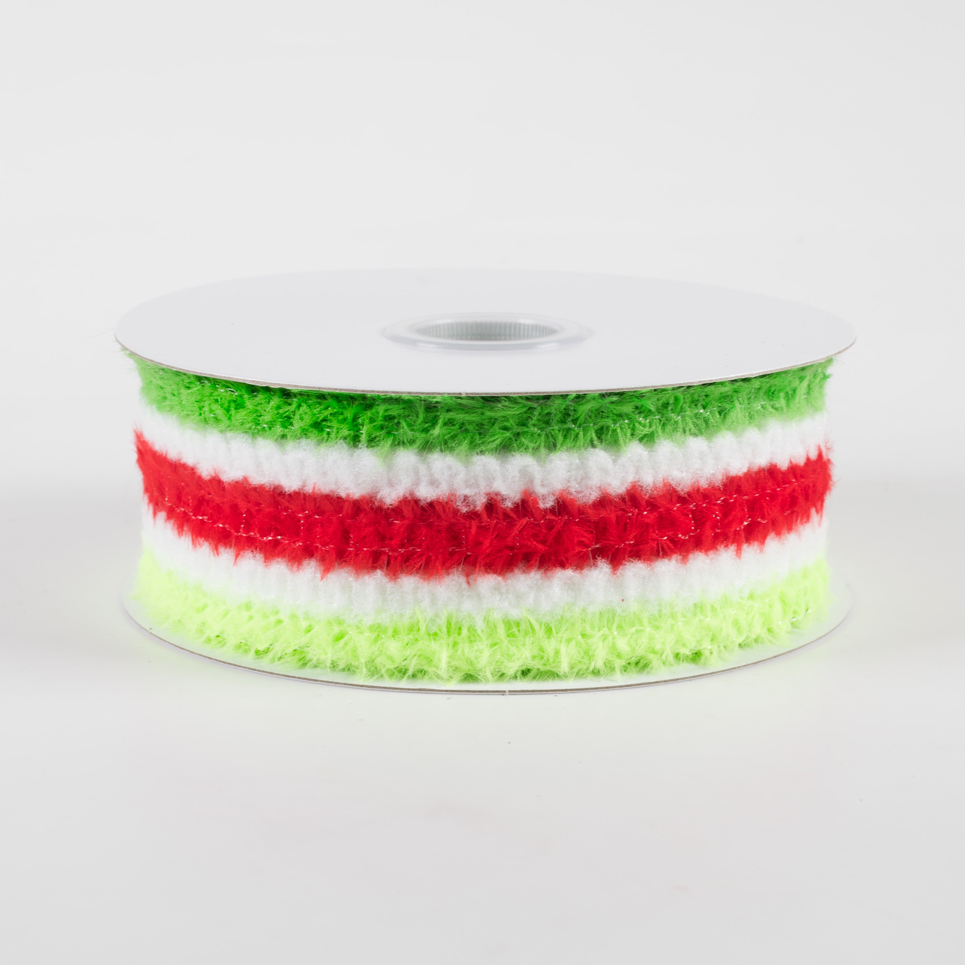 1.5" Fuzzy Stripes Ribbon: Red, White & Greens (10 Yards)