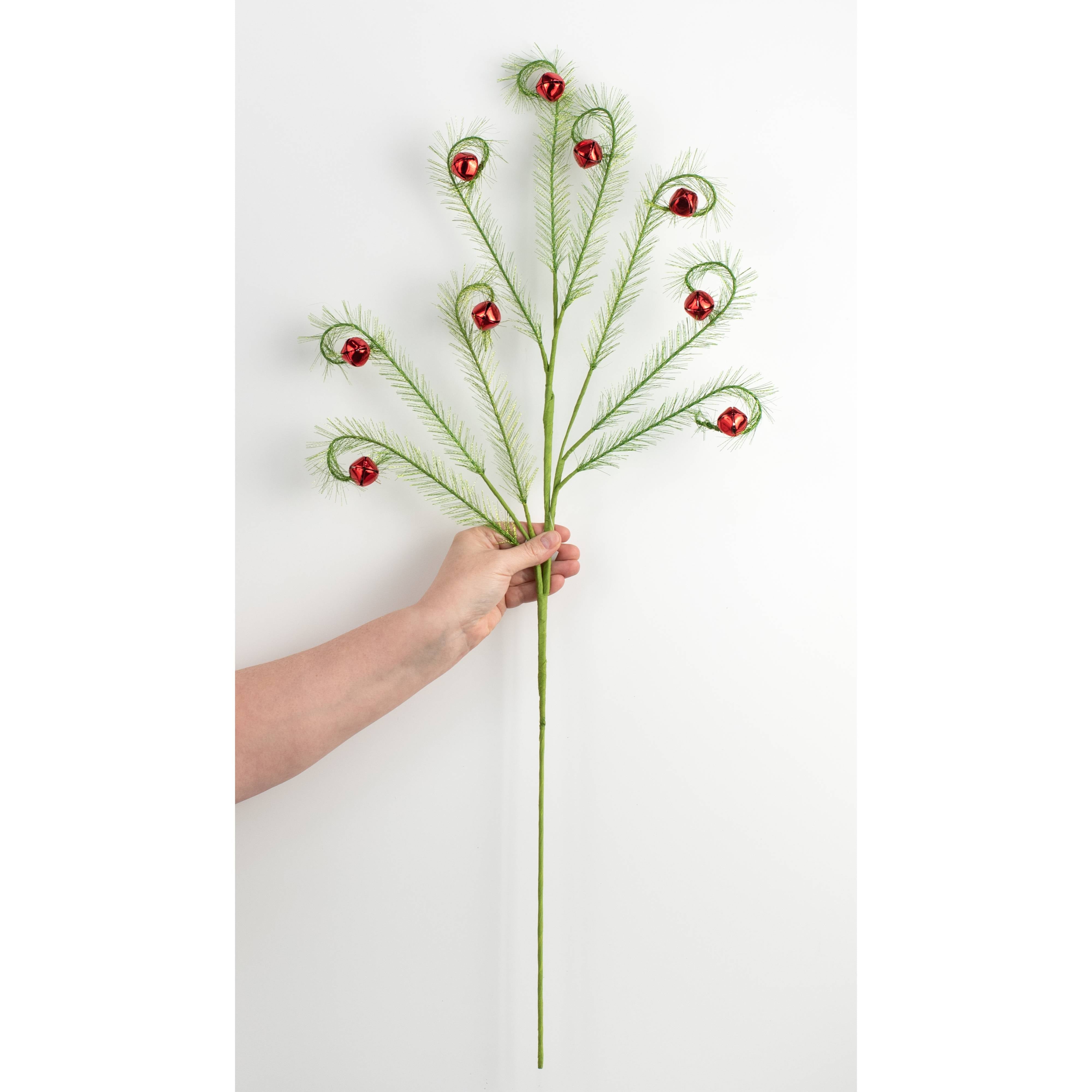 34" Fuzzy Swirly Bells Spray: Green & Red detail photo 3