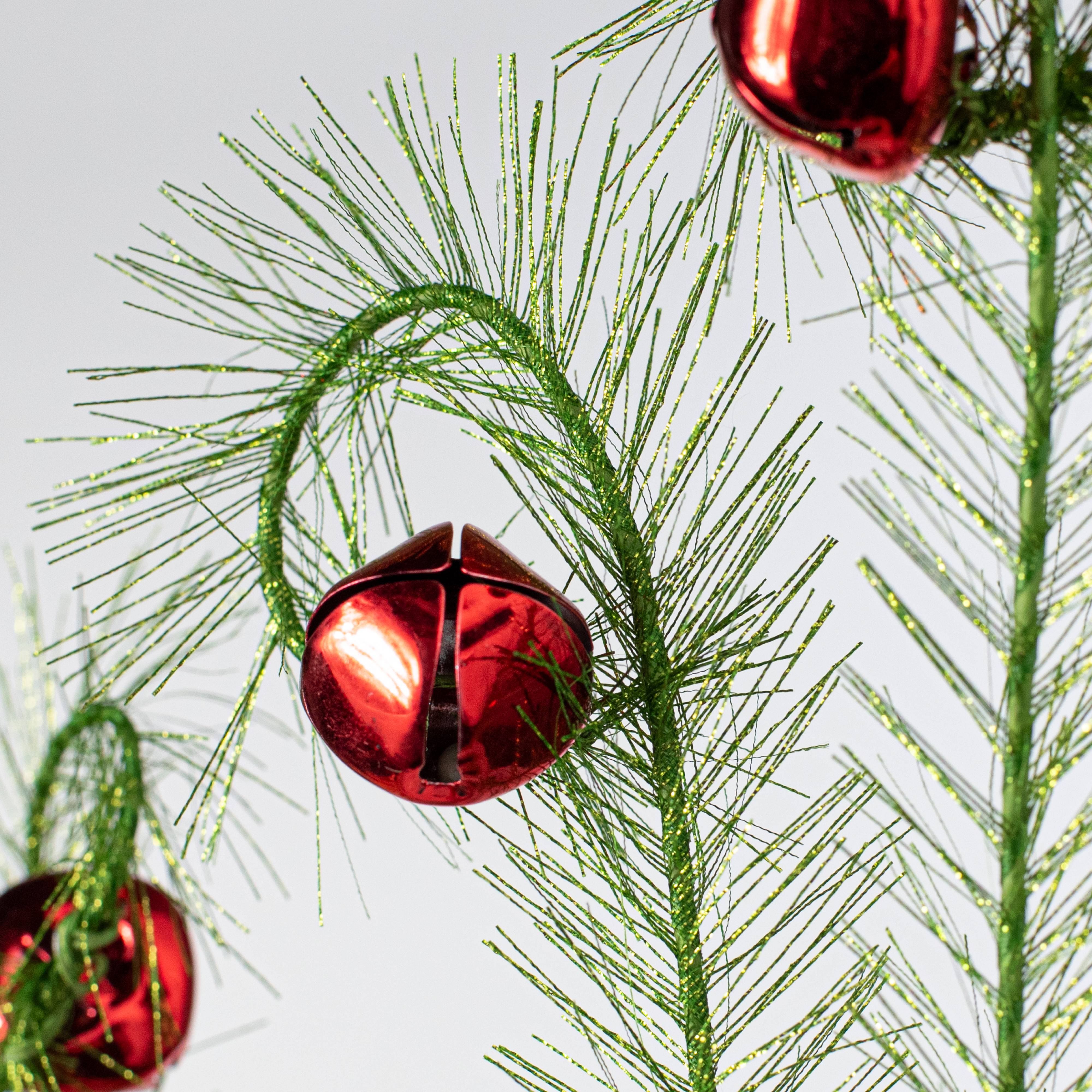34" Fuzzy Swirly Bells Spray: Green & Red detail photo 4