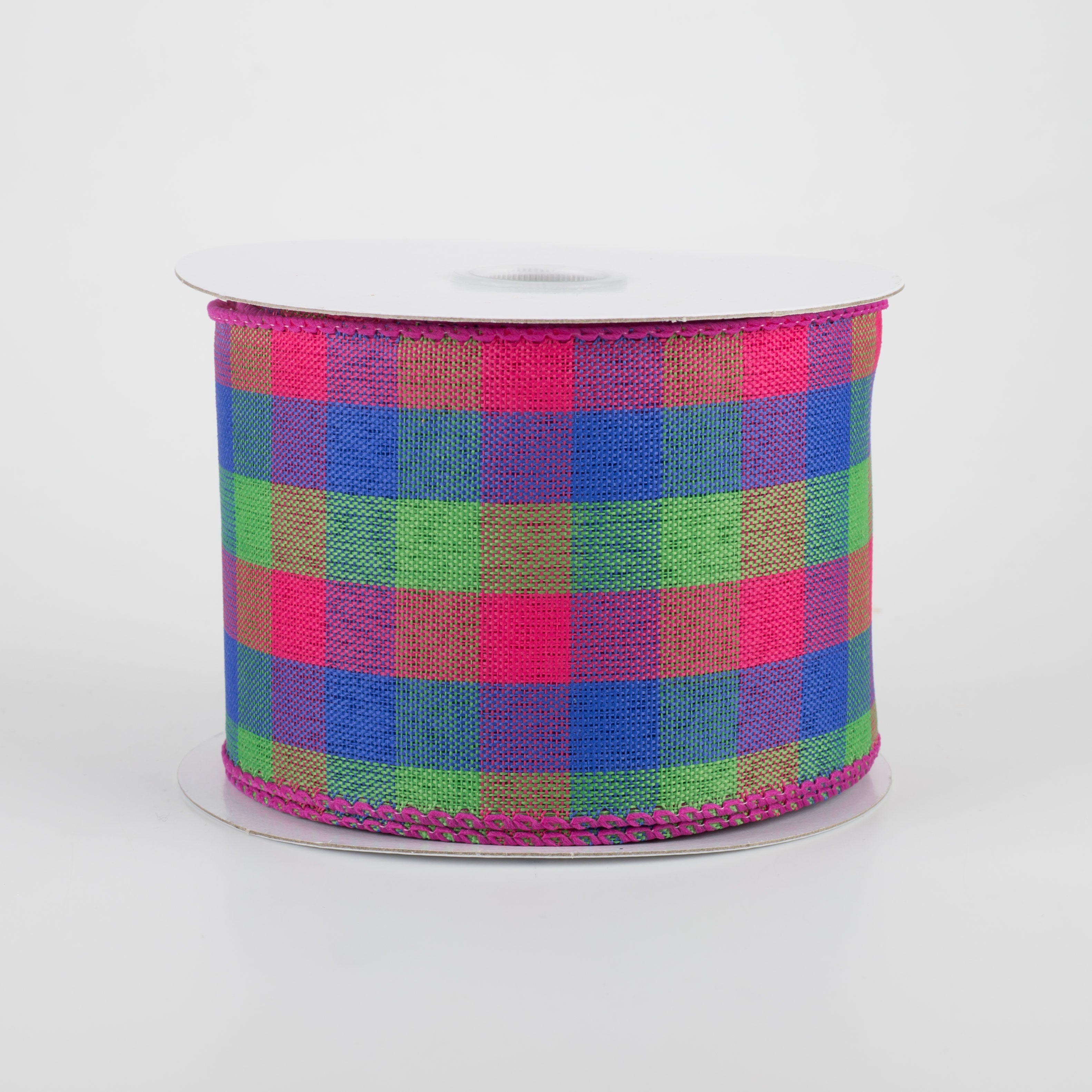 2.5" Garden Check Ribbon: Fuchsia, Royal Blue, Green (10 Yards) Item Number: 41112-40-25