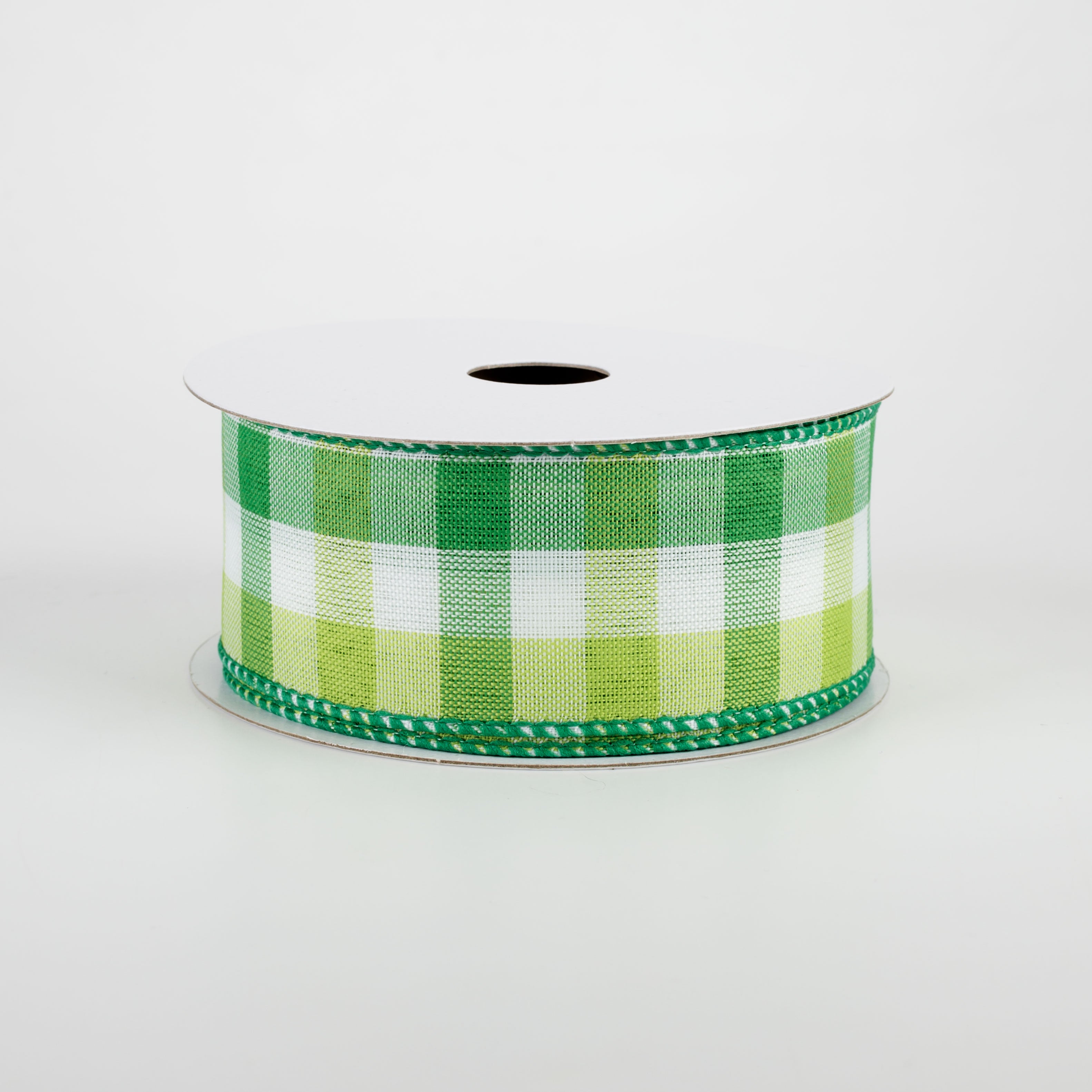 1.5" Garden Check Ribbon: Green, White, Lime (10 Yards)