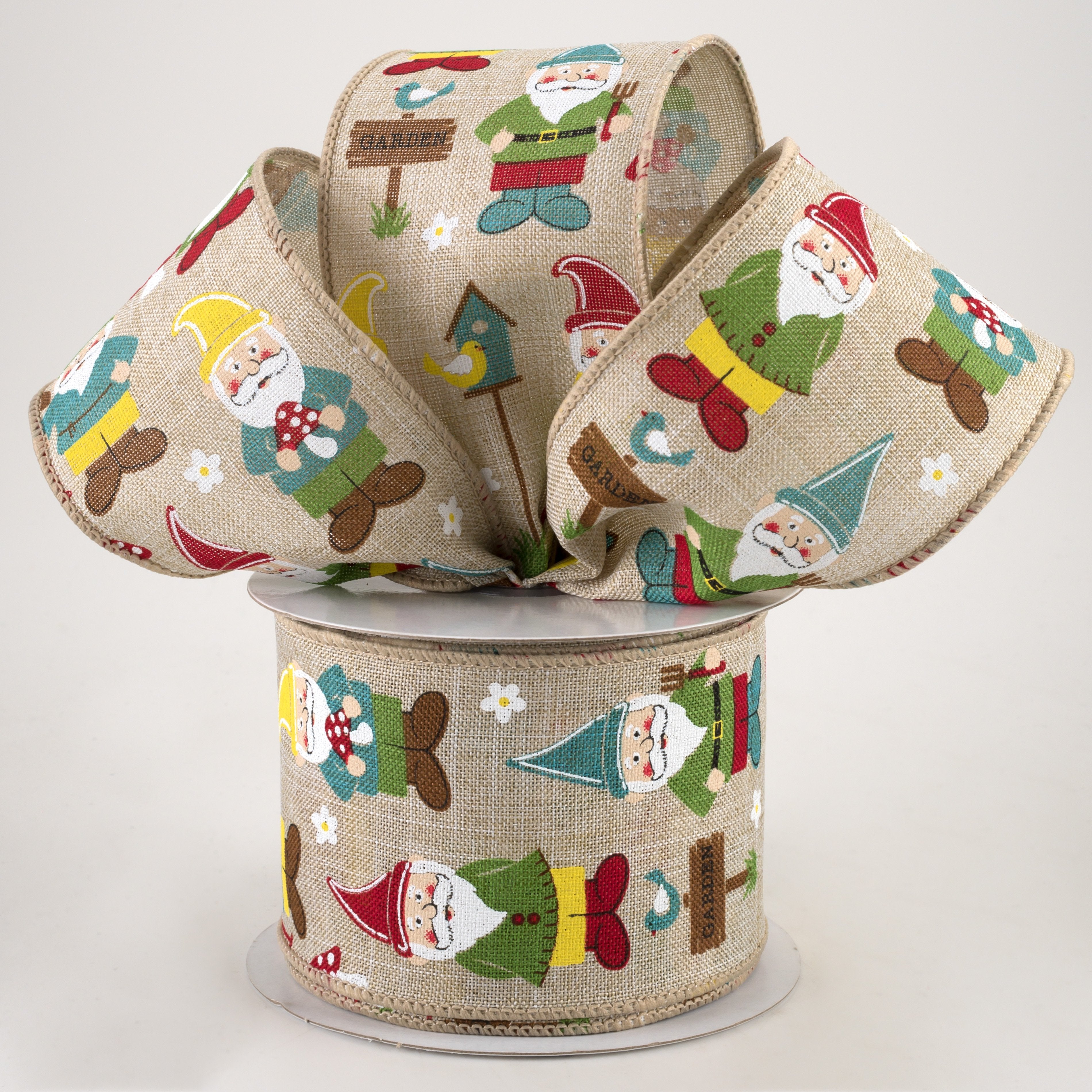 2.5" Garden Gnomes Ribbon: Light Natural (10 Yards) Lifestyle Photo