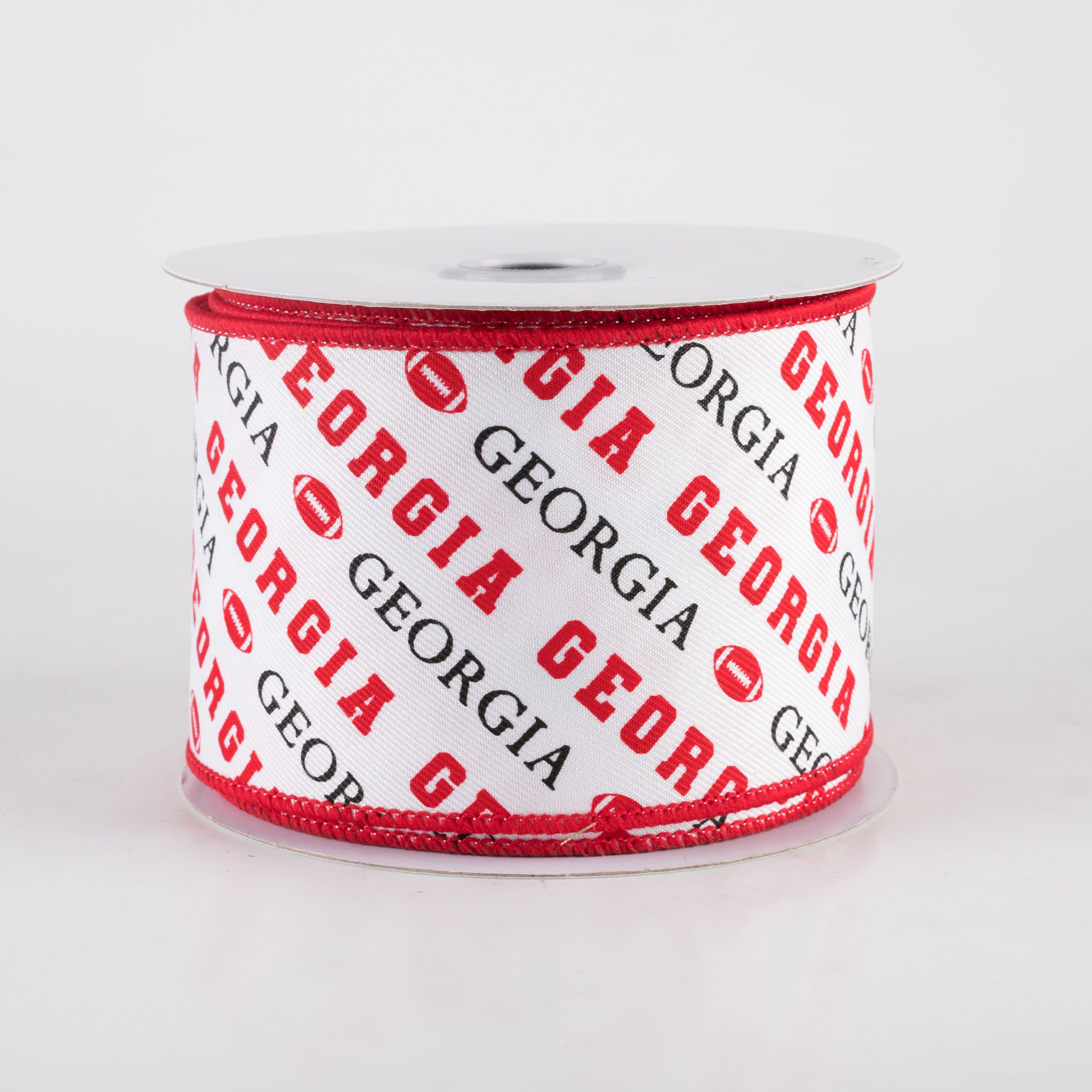 2.5" Georgia Diagonal Football Pattern Ribbon: Red & Black (10 Yards)