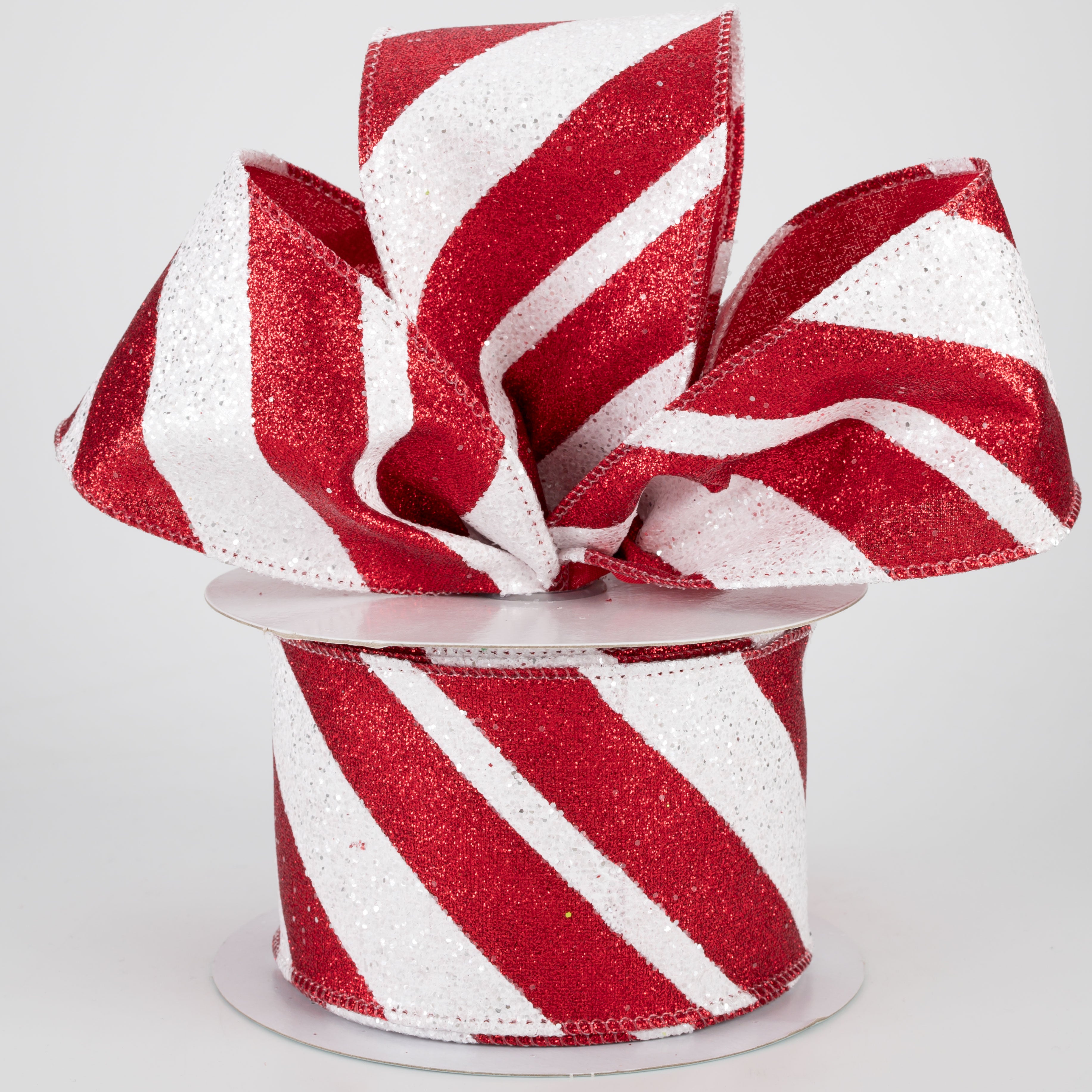 2.5" Giant Glitter Diagonal Lines Ribbon: Red & White (10 Yards) Lifestyle Photo